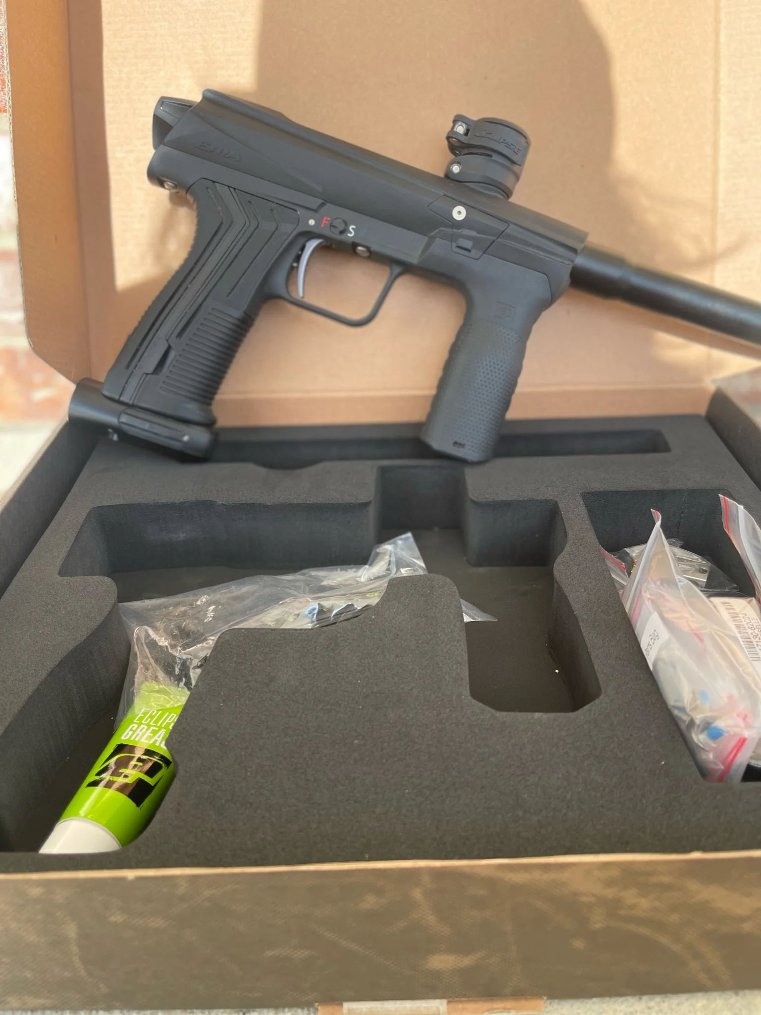 Used Planet Eclipse Emek Paintball Gun (Early Gen) - Black w/ POPS ASA, FL 3 Way Valve, Fang Trigger - Image 2