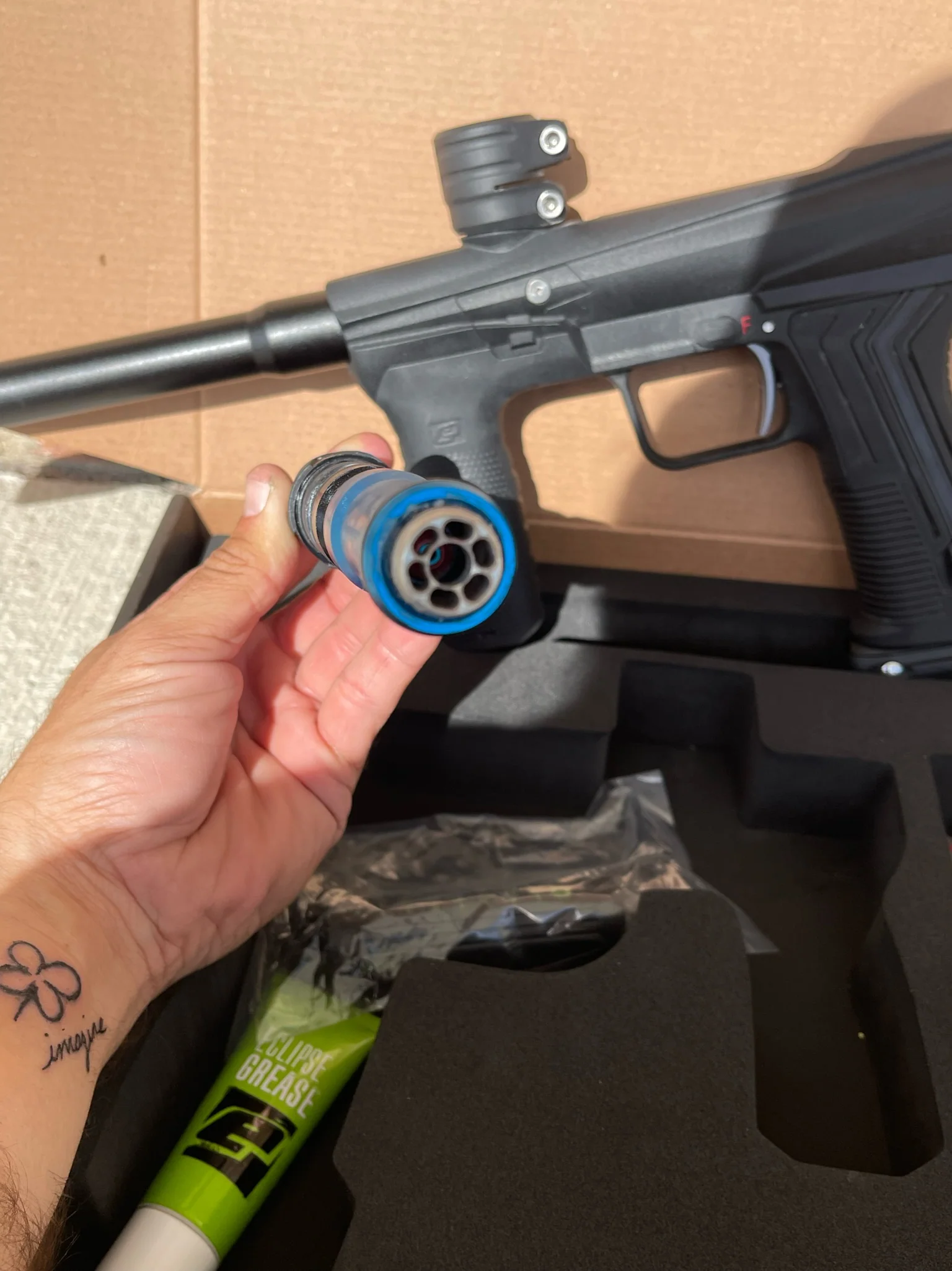Used Planet Eclipse Emek Paintball Gun (Early Gen) - Black w/ POPS ASA, FL 3 Way Valve, Fang Trigger - Image 5