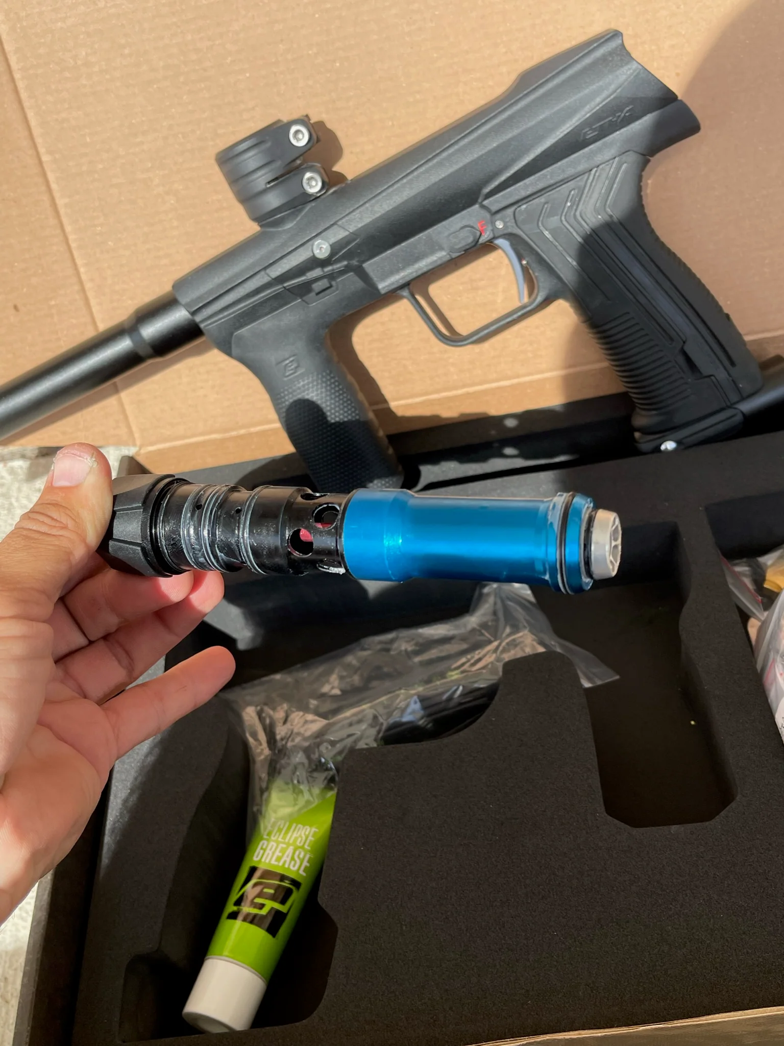 Used Planet Eclipse Emek Paintball Gun (Early Gen) - Black w/ POPS ASA, FL 3 Way Valve, Fang Trigger - Image 6