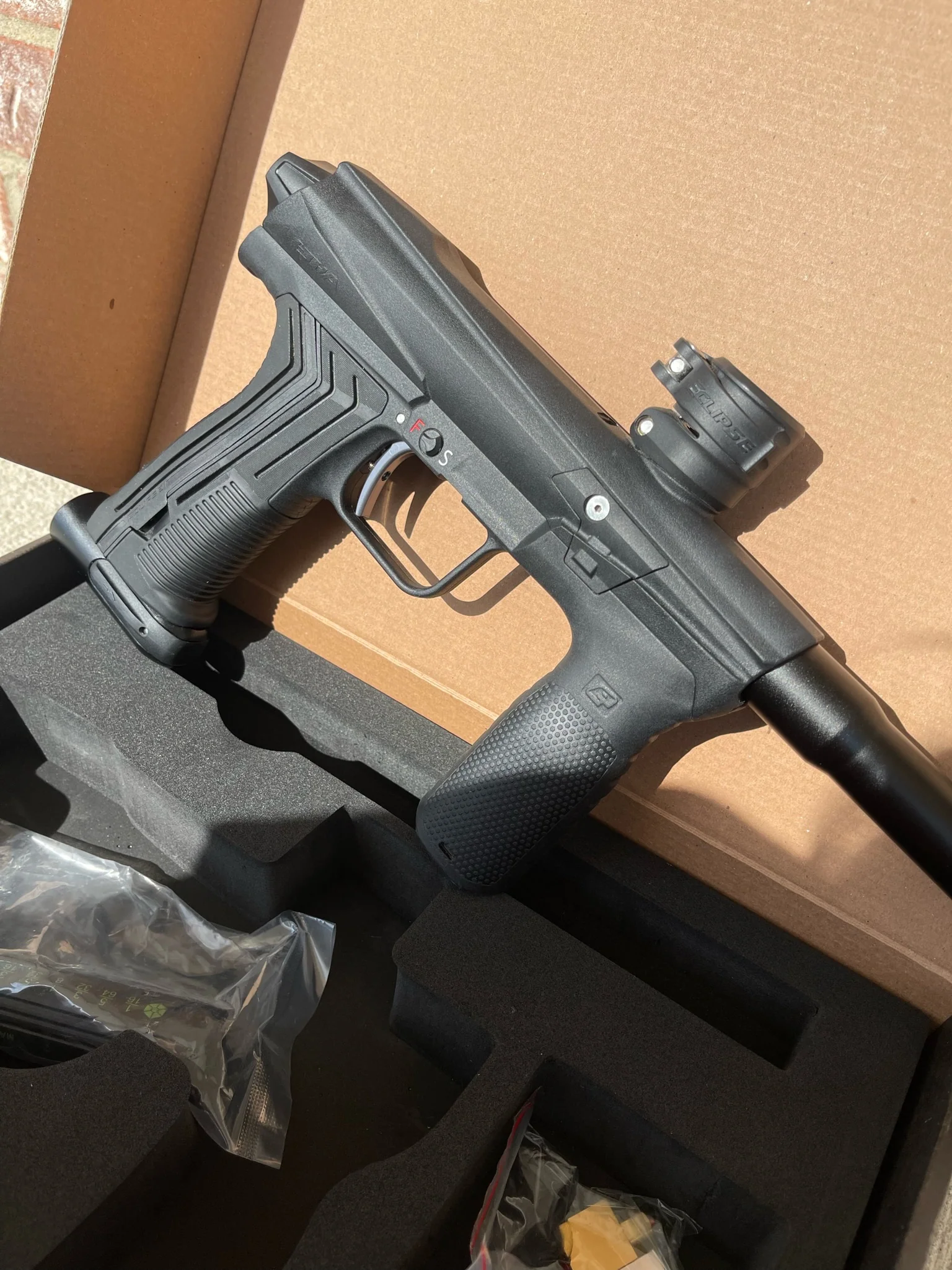 Used Planet Eclipse Emek Paintball Gun (Early Gen) - Black w/ POPS ASA, FL 3 Way Valve, Fang Trigger - Image 8