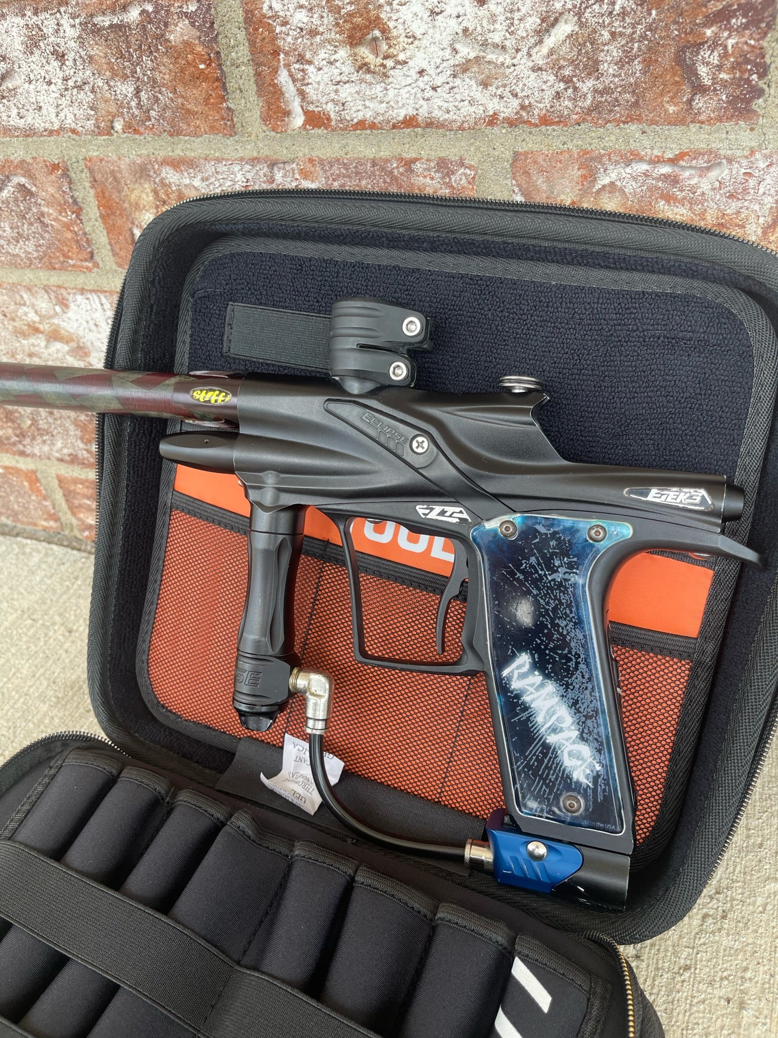 Used Planet Eclipse Etek 3 LT Paintball Gun - Dust Black w/ 14" American Flag Stiffi, POPS ASA, & Rampage Board - Image 2
