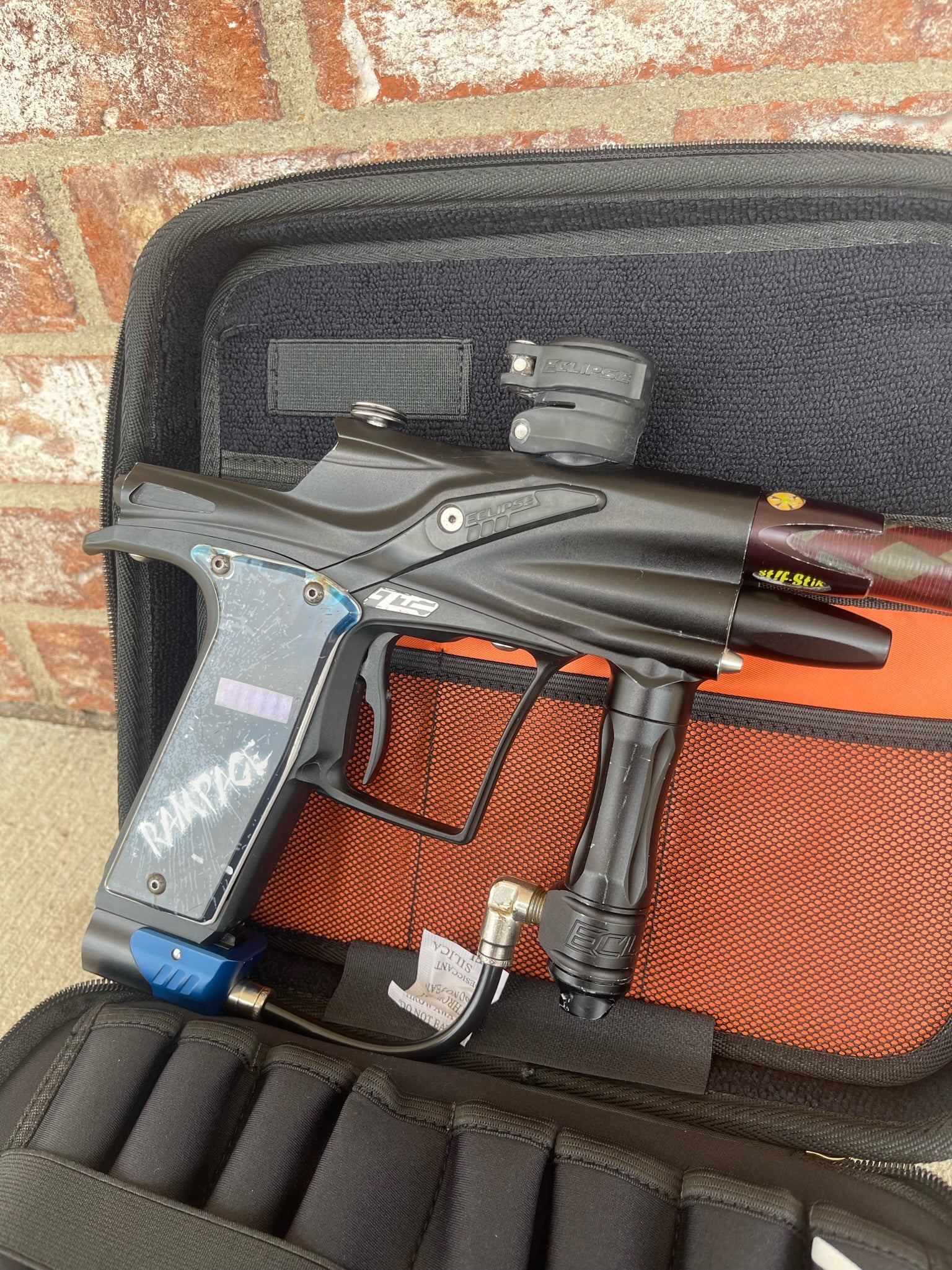 Used Planet Eclipse Etek 3 LT Paintball Gun - Dust Black w/ 14" American Flag Stiffi, POPS ASA, & Rampage Board - Image 4