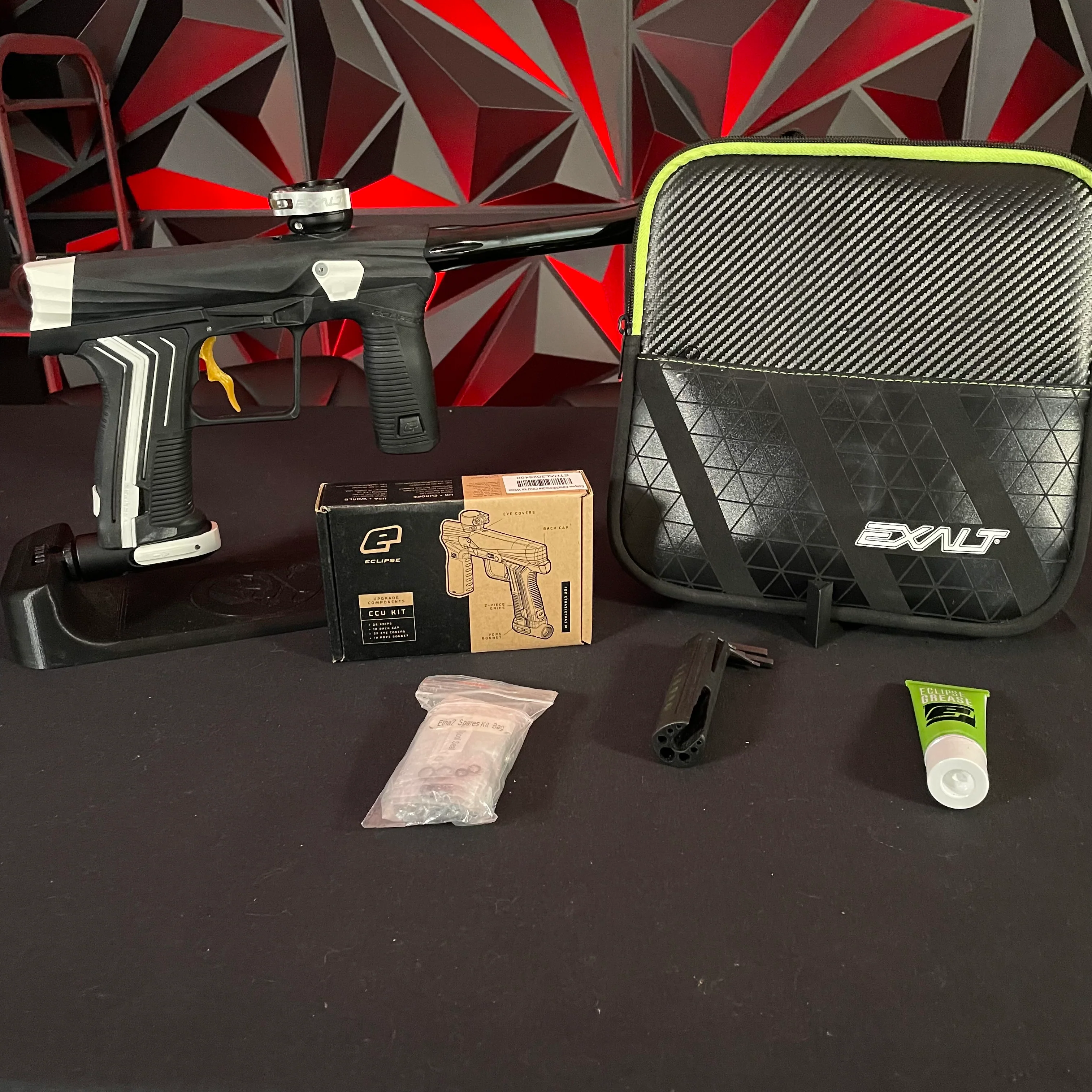 Used Planet Eclipse Etha 3 Paintball Gun - Black w/ White CCU Kit, UL-S Barrel, & Deuce Trigger