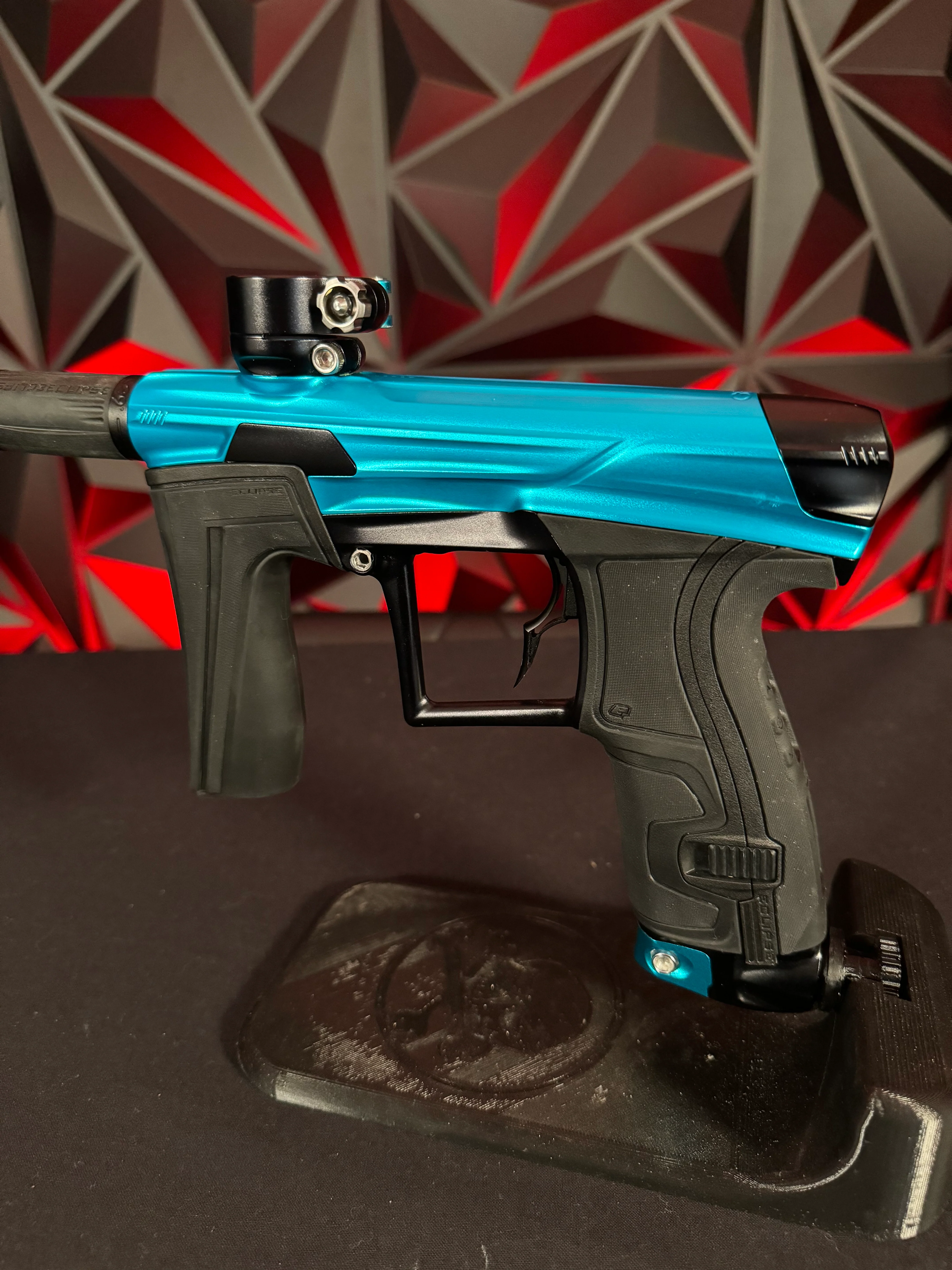Used Planet Eclipse Geo 4 Paintball Gun - Teal/Black w/Infamous Deuce Trigger & 3 FL Backs - Image 2