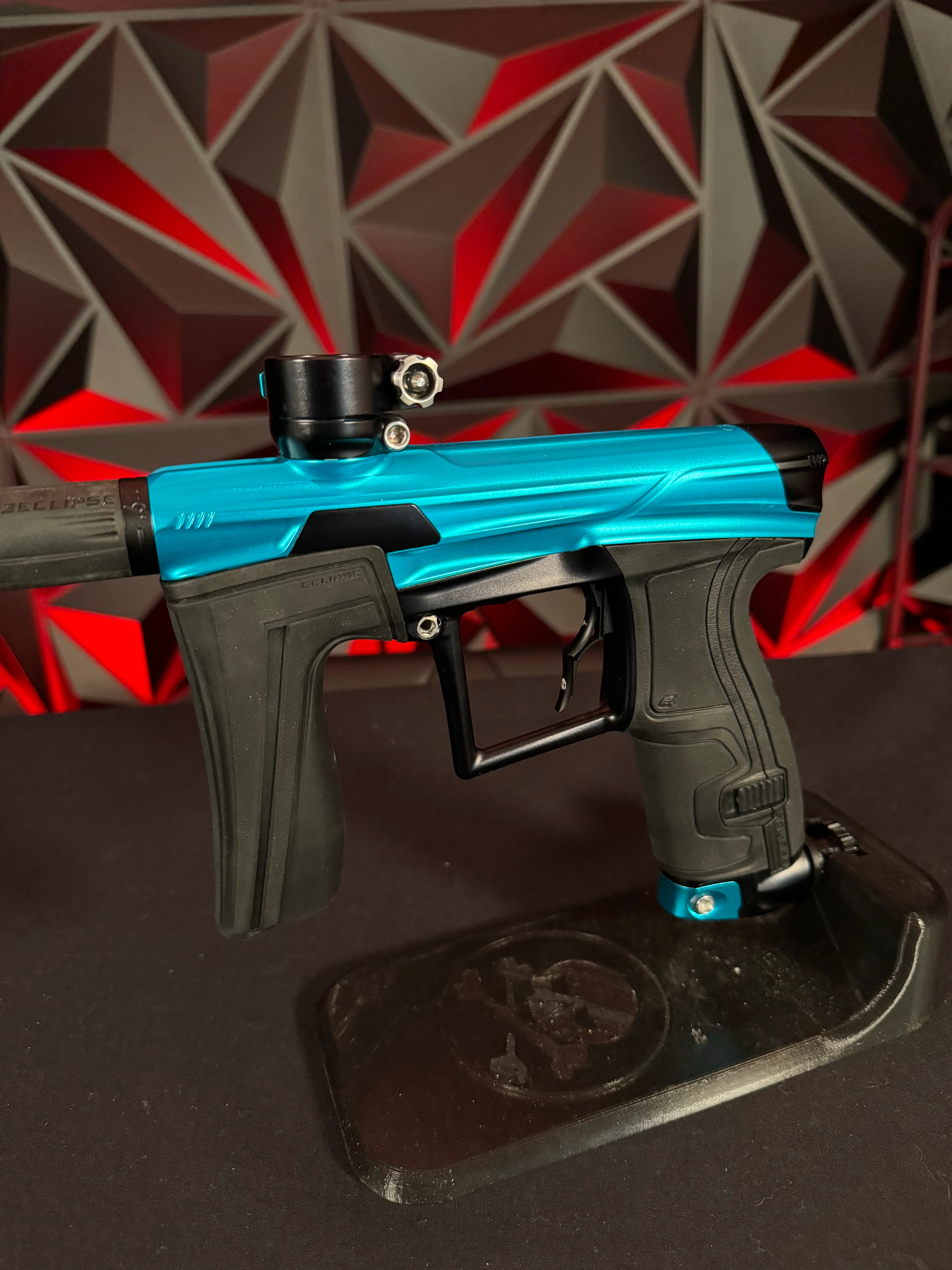 Used Planet Eclipse Geo 4 Paintball Gun - Teal/Black w/Infamous Deuce Trigger & 3 FL Backs - Image 4