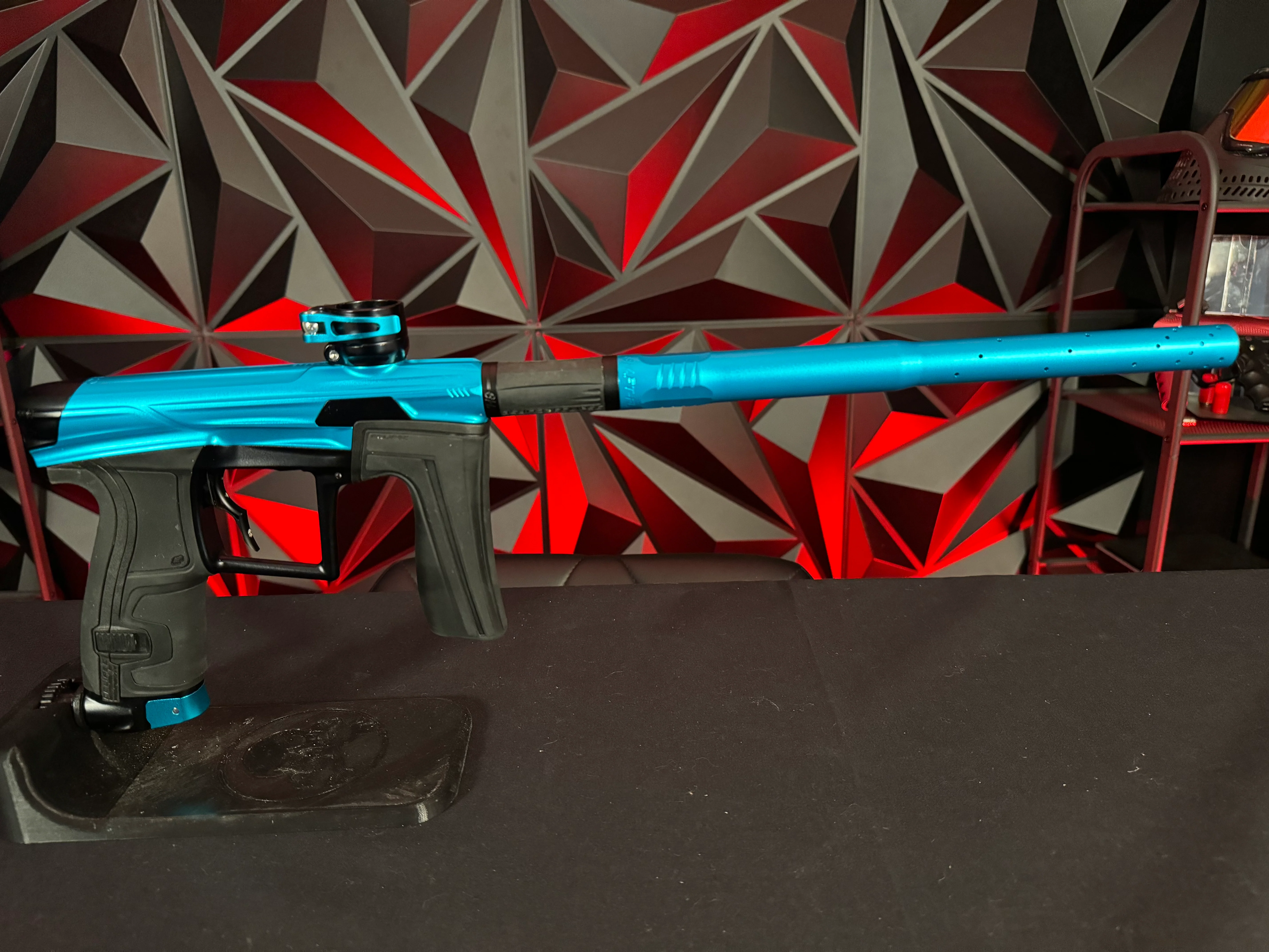 Used Planet Eclipse Geo 4 Paintball Gun - Teal/Black w/Infamous Deuce Trigger & 3 FL Backs - Image 5
