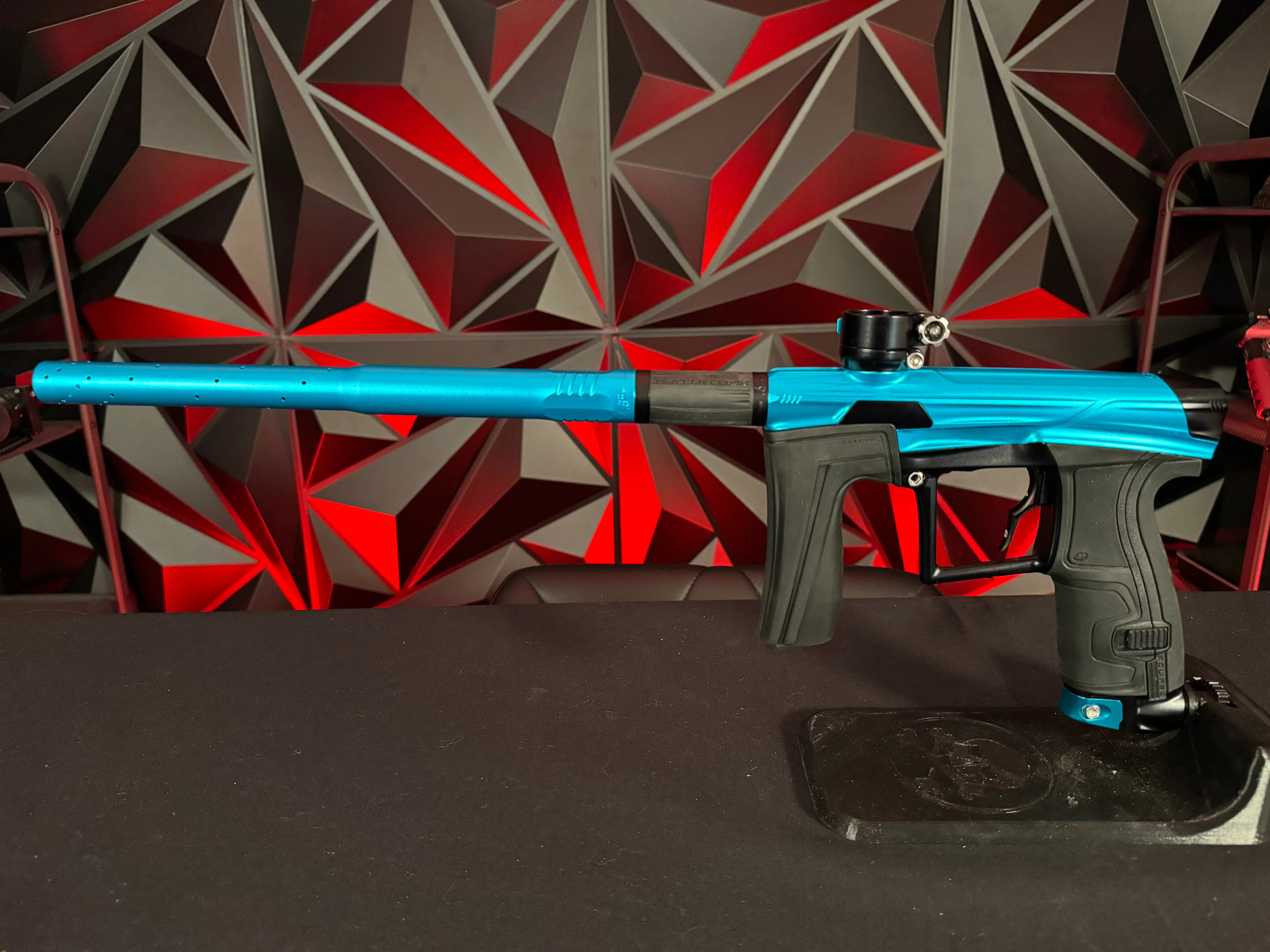 Used Planet Eclipse Geo 4 Paintball Gun - Teal/Black w/Infamous Deuce Trigger & 3 FL Backs - Image 6