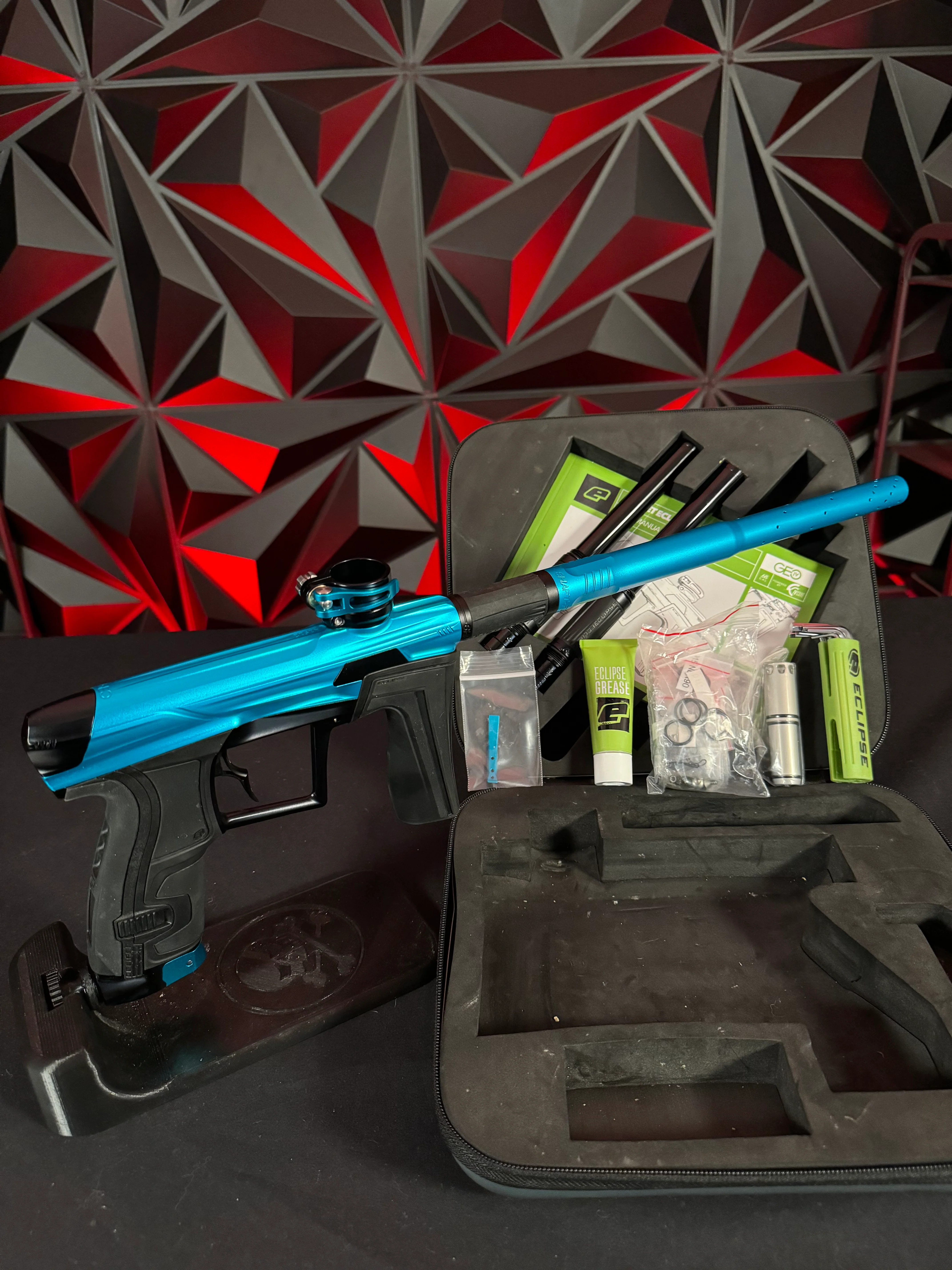 Used Planet Eclipse Geo 4 Paintball Gun - Teal/Black w/Infamous Deuce Trigger & 3 FL Backs - Image 7