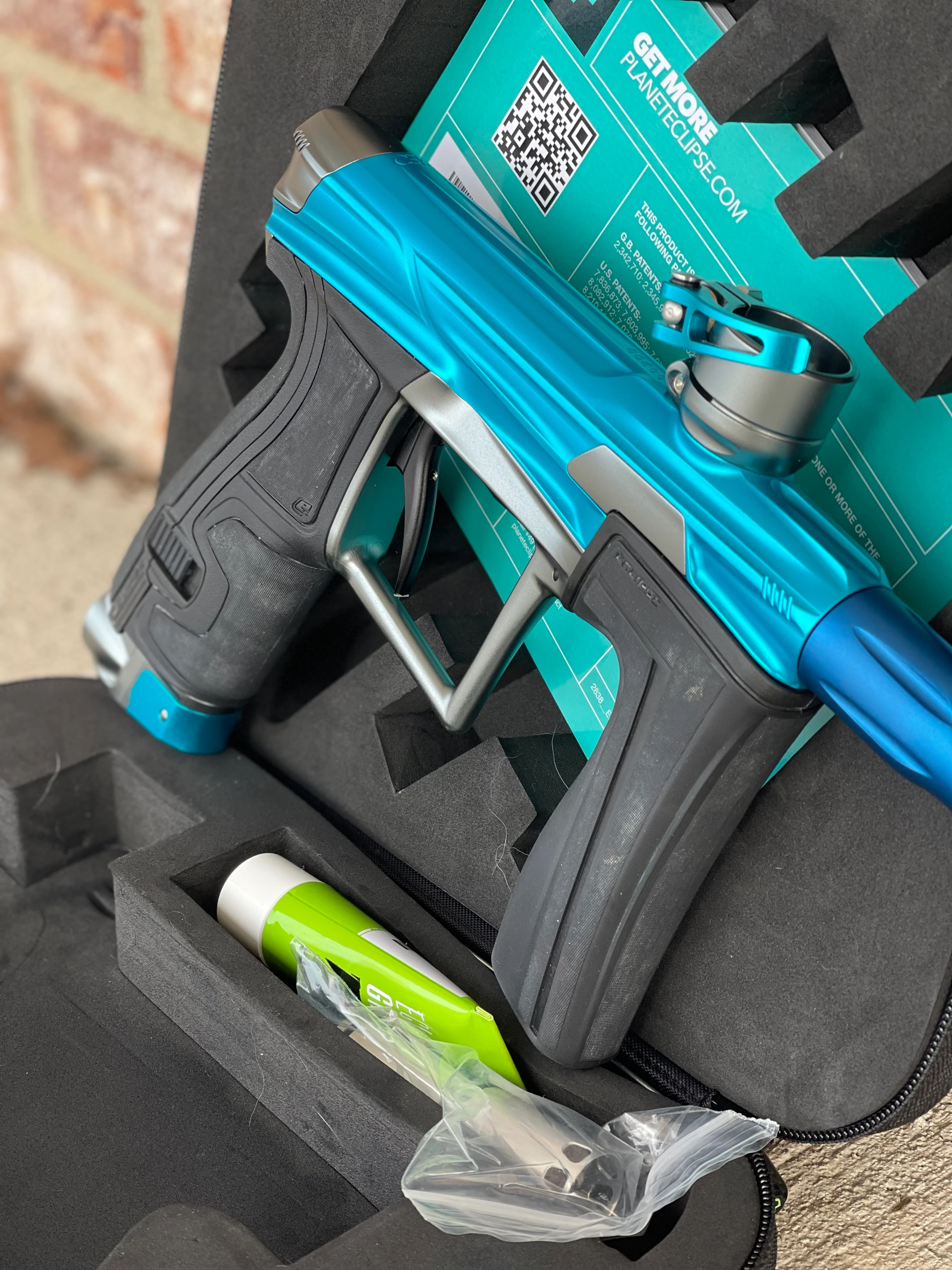 Used Planet Eclipse Geo 4 Paintball Gun - Teal/Grey w/ SSC Trigger with Dye UL Barrel System - Image 3