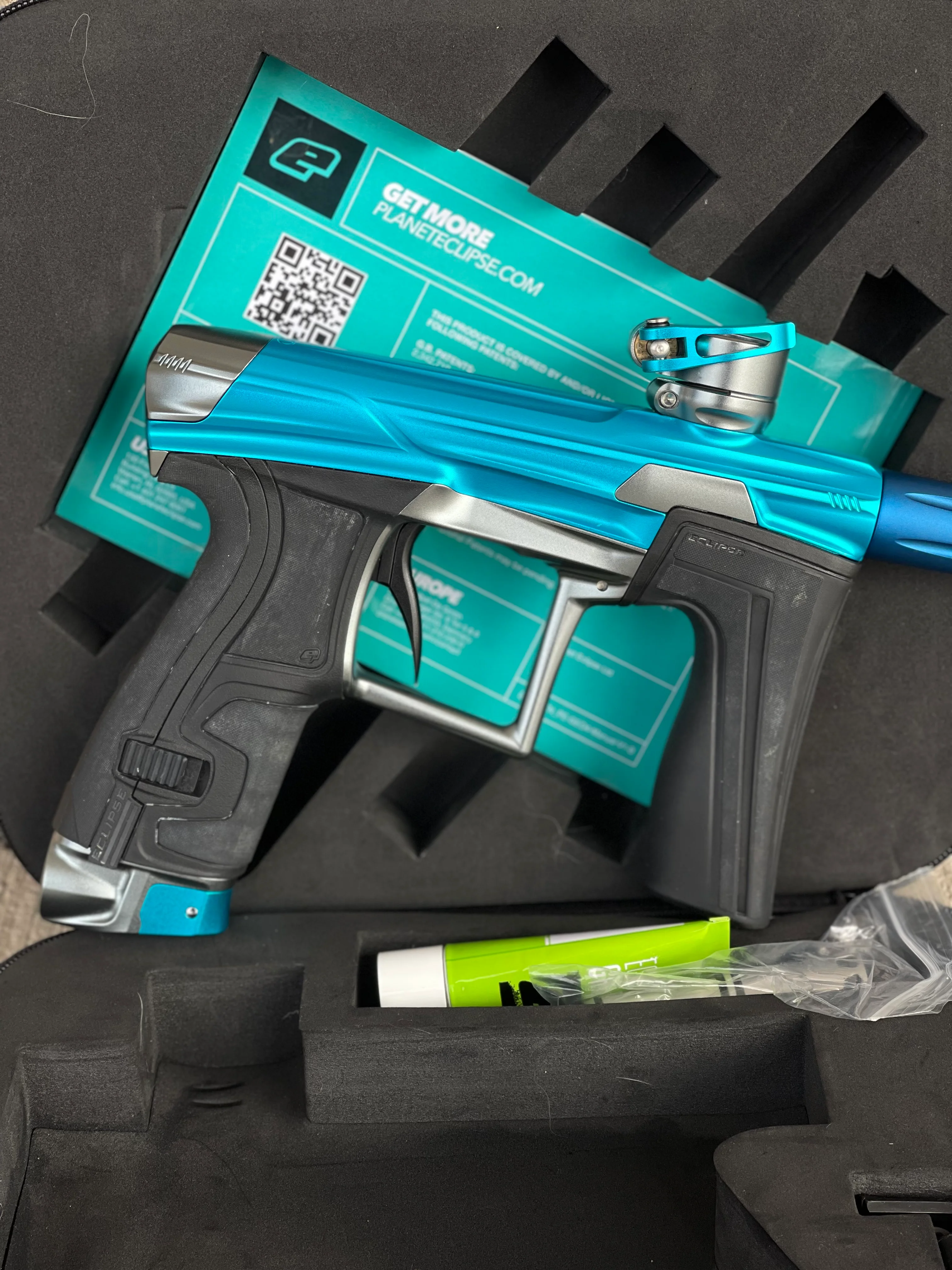 Used Planet Eclipse Geo 4 Paintball Gun - Teal/Grey w/ SSC Trigger with Dye UL Barrel System - Image 5