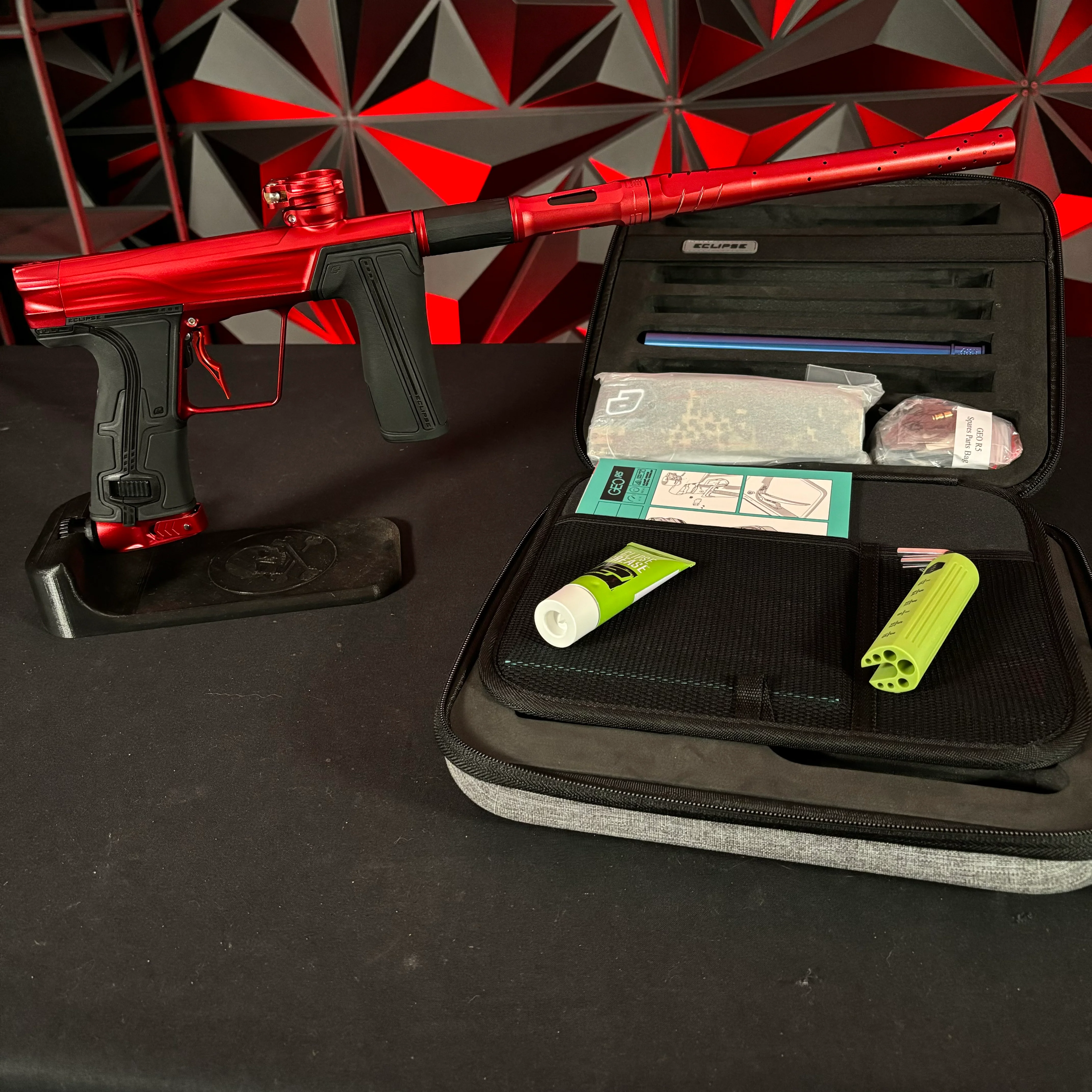 Used Planet Eclipse Geo R5 Paintball Gun - Red w/ Infamous Deuce Trigger & 2 PWR Inserts