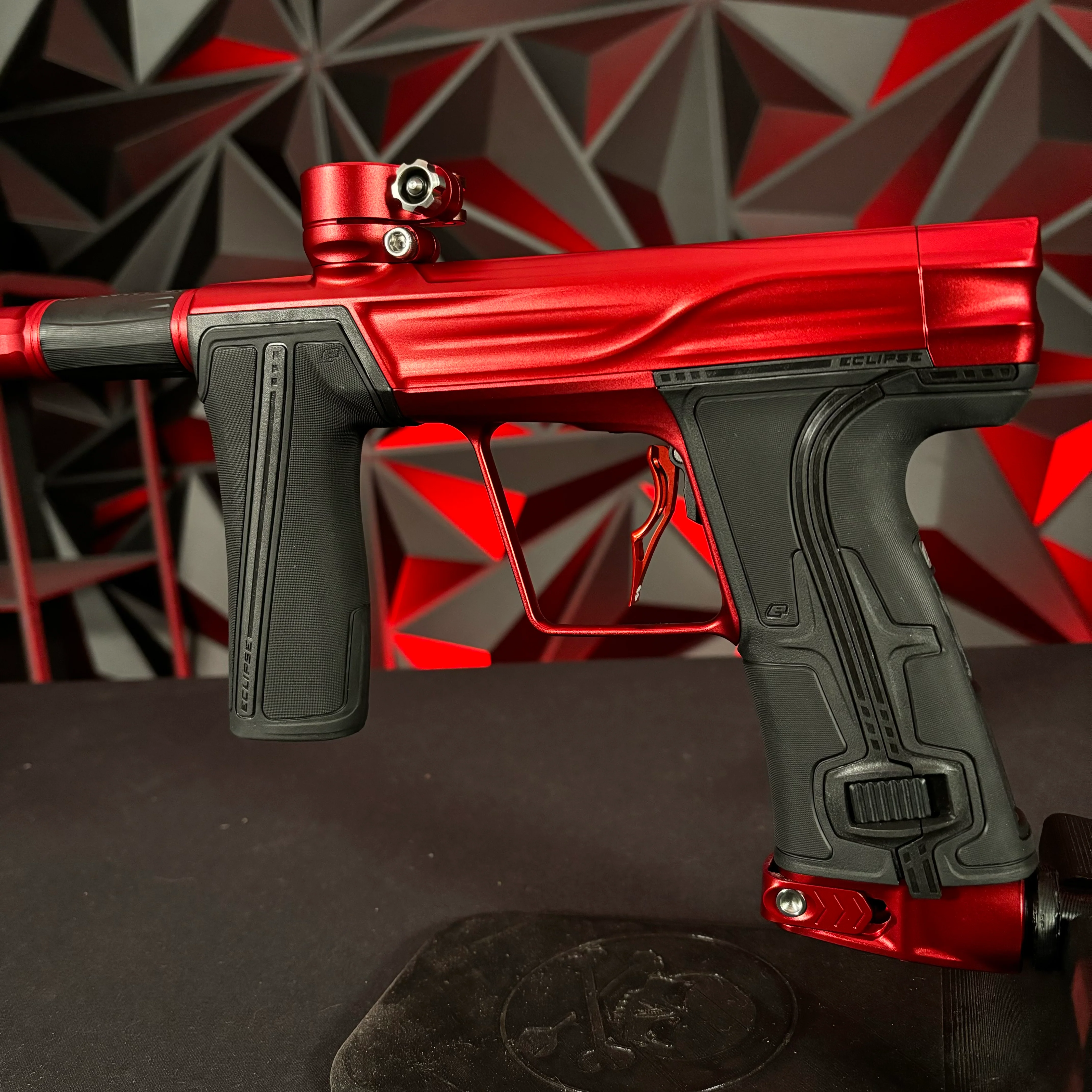 Used Planet Eclipse Geo R5 Paintball Gun - Red w/ Infamous Deuce Trigger & 2 PWR Inserts - Image 3