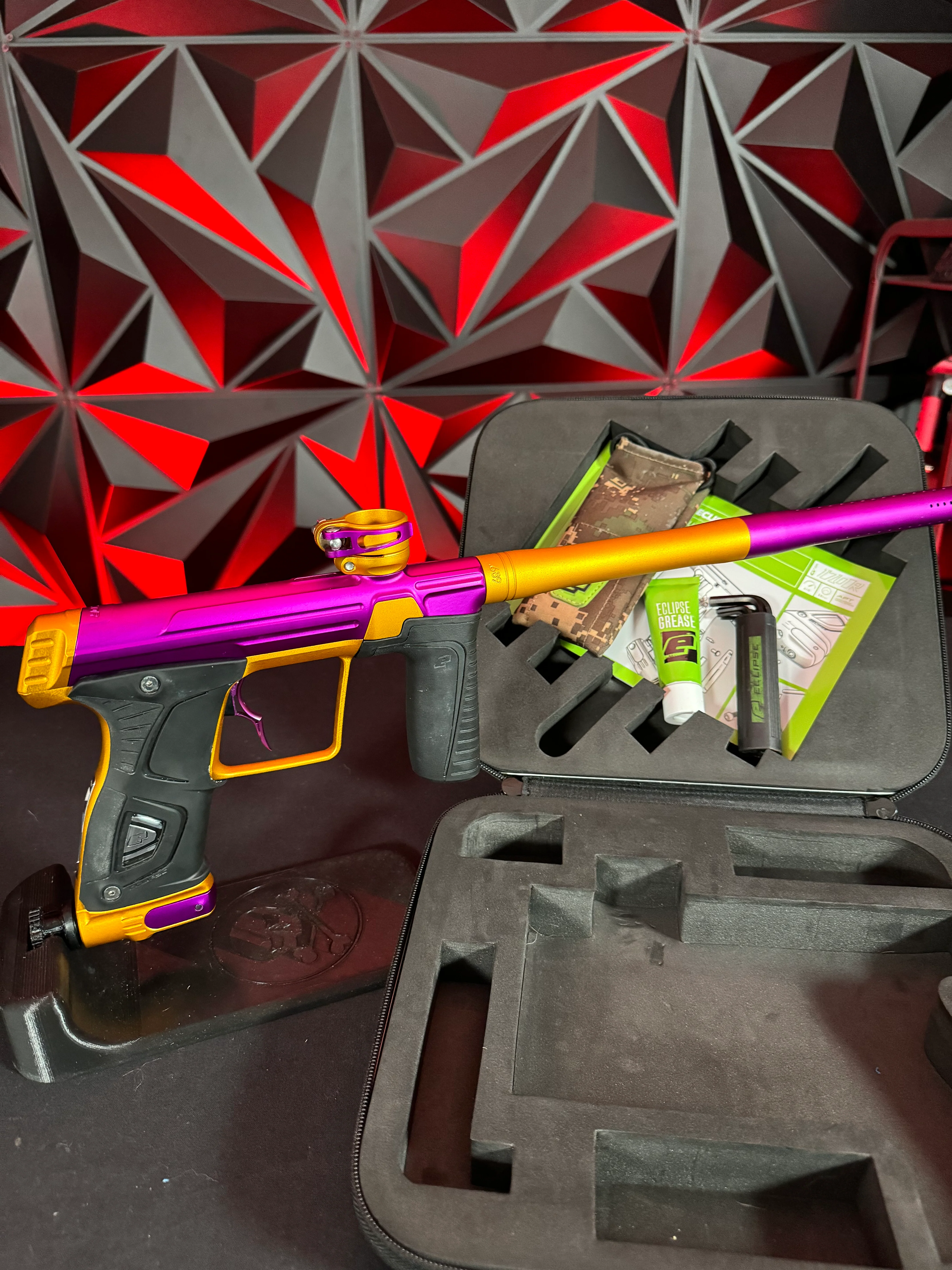Used Planet Eclipse Gtek 170r Paintball Gun - Purple/Orange w/Infamous Deuce Trigger - Image 7