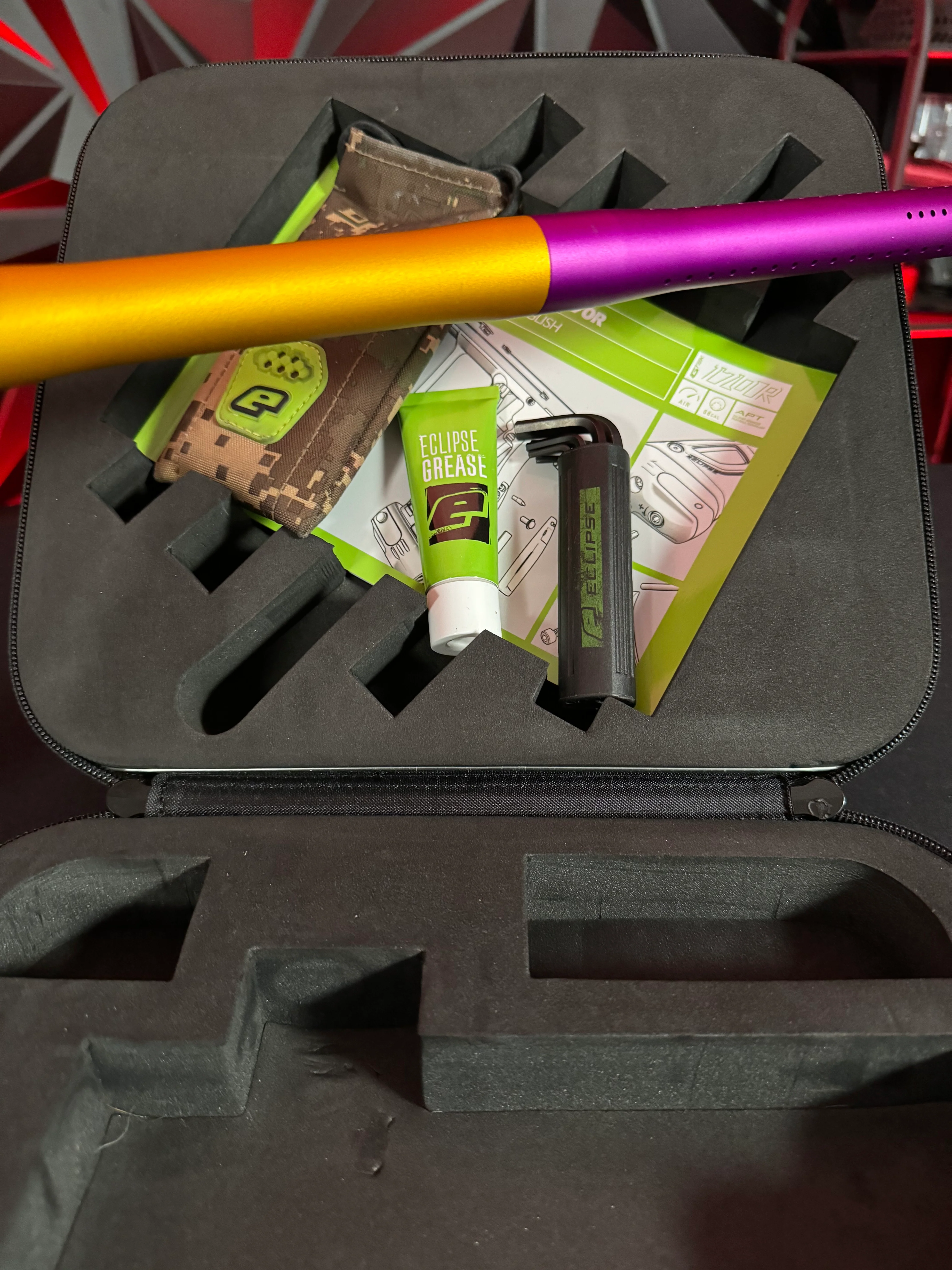 Used Planet Eclipse Gtek 170r Paintball Gun - Purple/Orange w/Infamous Deuce Trigger - Image 8
