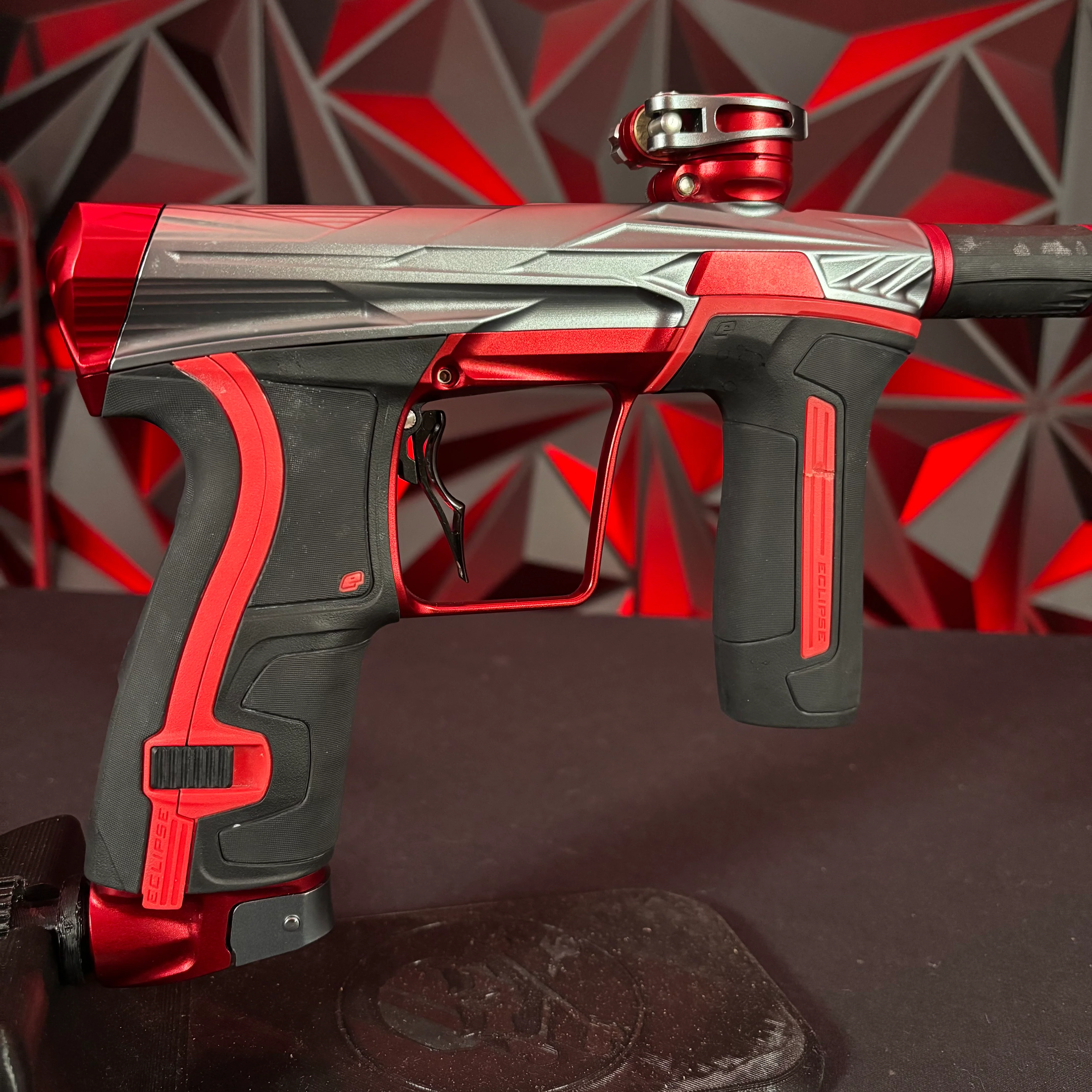 Used Planet Eclipse/HK Army CS2 Invader Paintball Gun - Gunmetal/Red w/ s63 Barrel System, Infamous Deuce Trigger, and Black/Red Grip Kit - Image 2