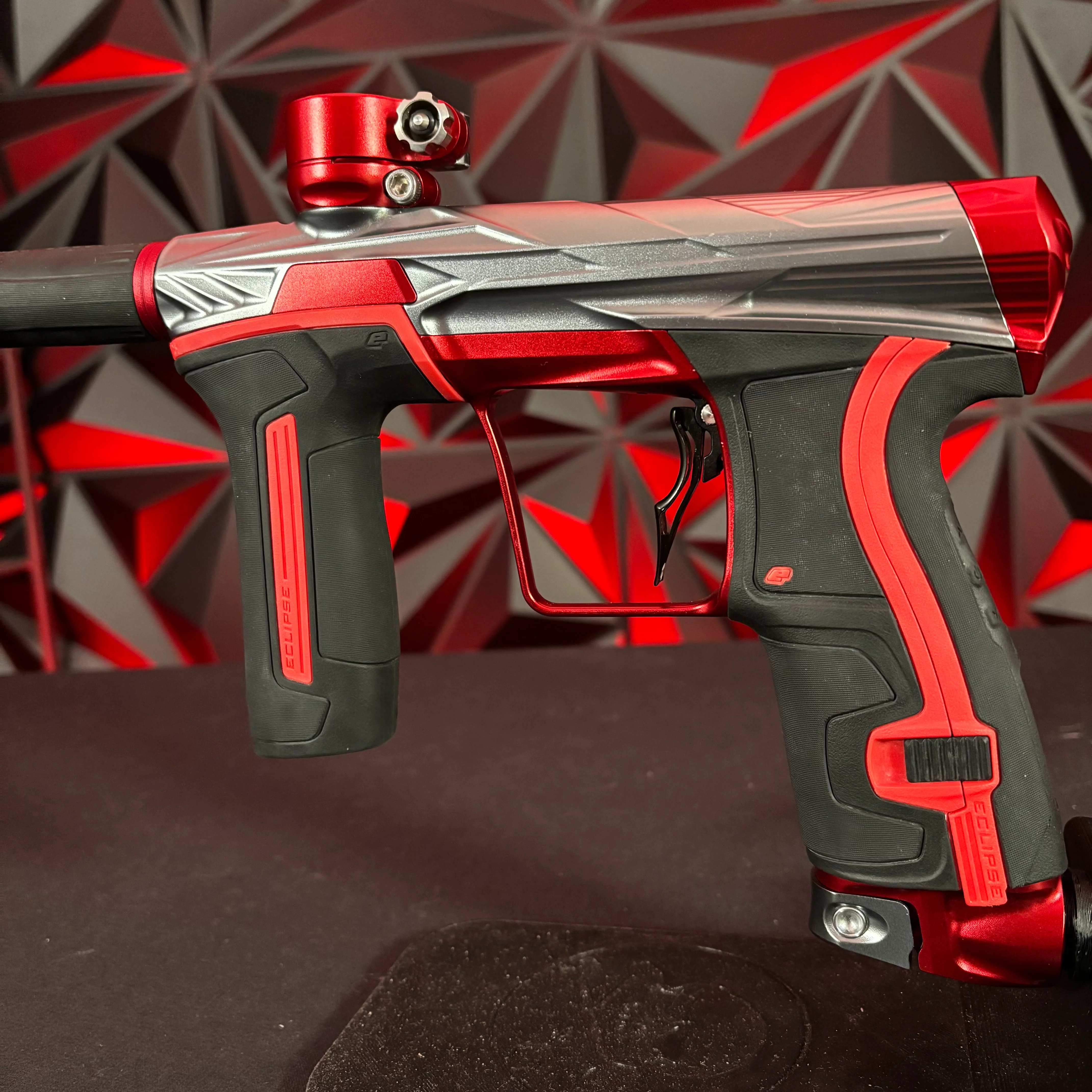 Used Planet Eclipse/HK Army CS2 Invader Paintball Gun - Gunmetal/Red w/ s63 Barrel System, Infamous Deuce Trigger, and Black/Red Grip Kit - Image 3