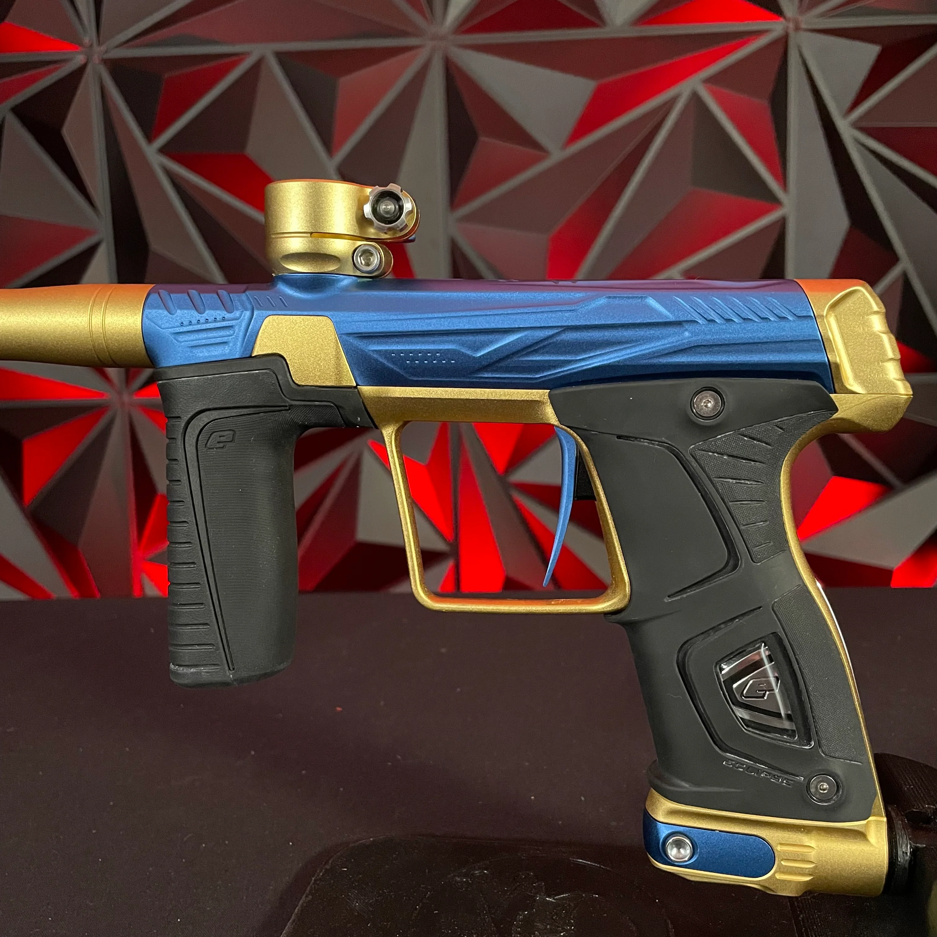 Used Planet Eclipse/HK Army Gtek 170R Paintball Gun - Blue/Gold w/ Earth Grips and Stock Grips - Image 2
