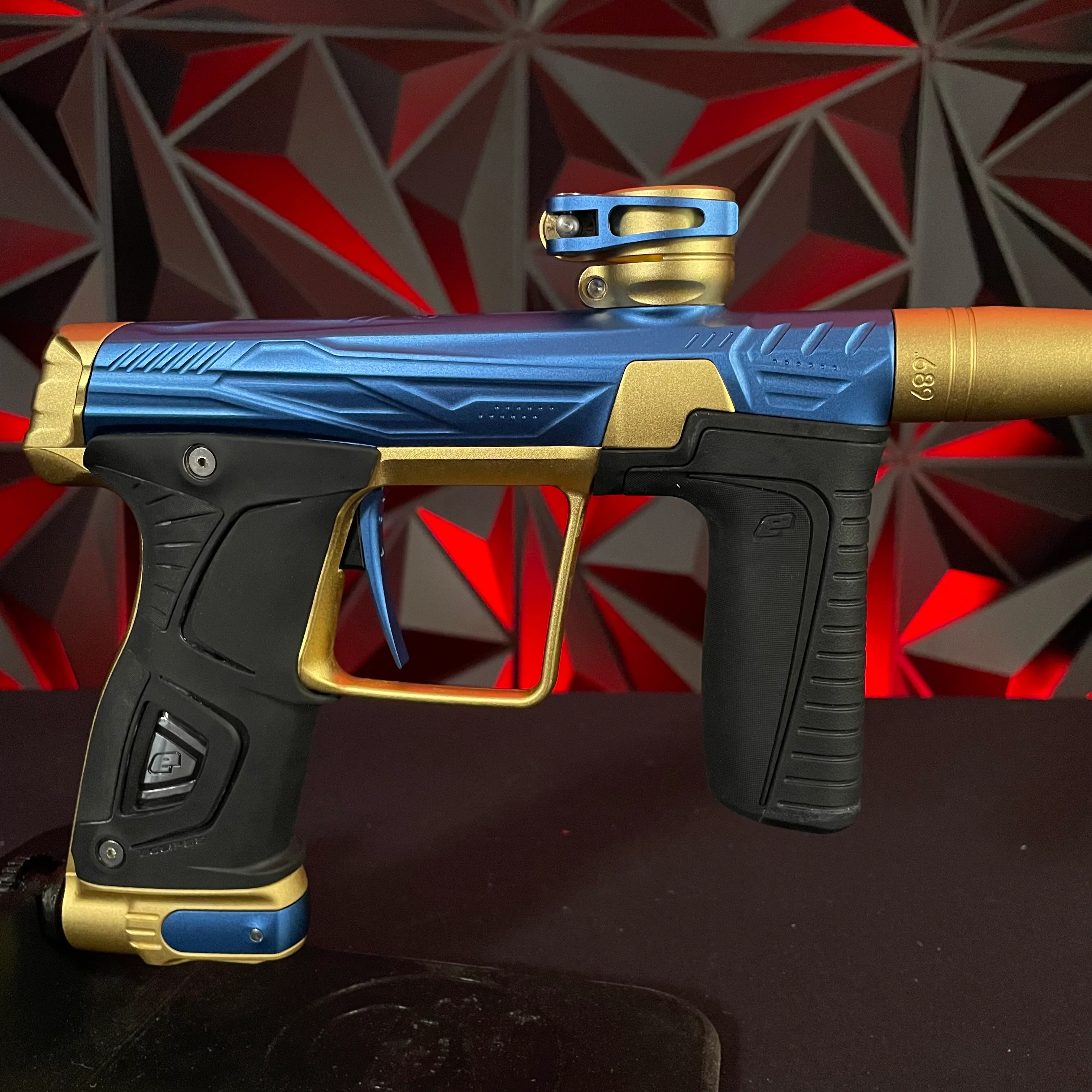 Used Planet Eclipse/HK Army Gtek 170R Paintball Gun - Blue/Gold w/ Earth Grips and Stock Grips - Image 3