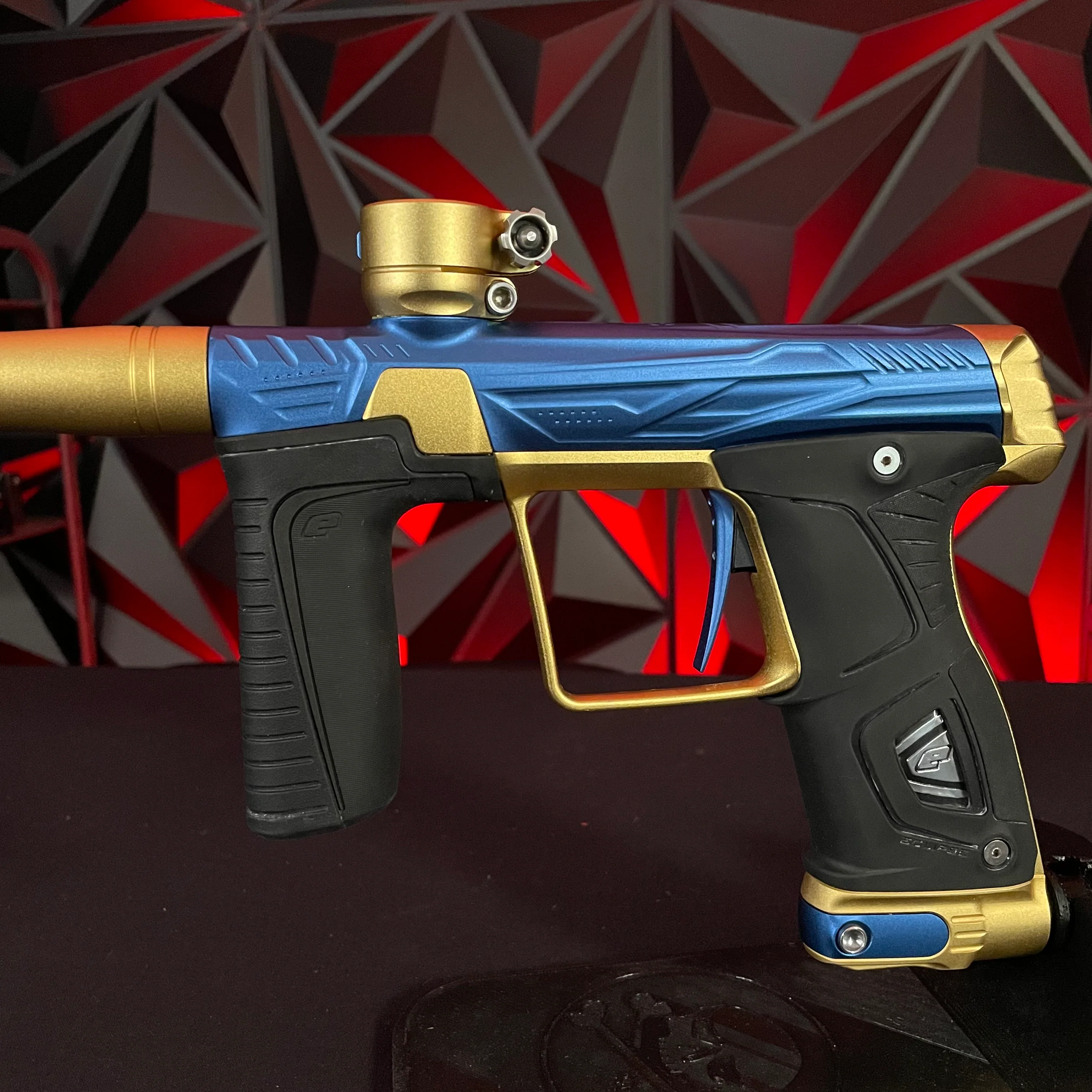 Used Planet Eclipse/HK Army Gtek 170R Paintball Gun - Blue/Gold w/ Earth Grips and Stock Grips - Image 4