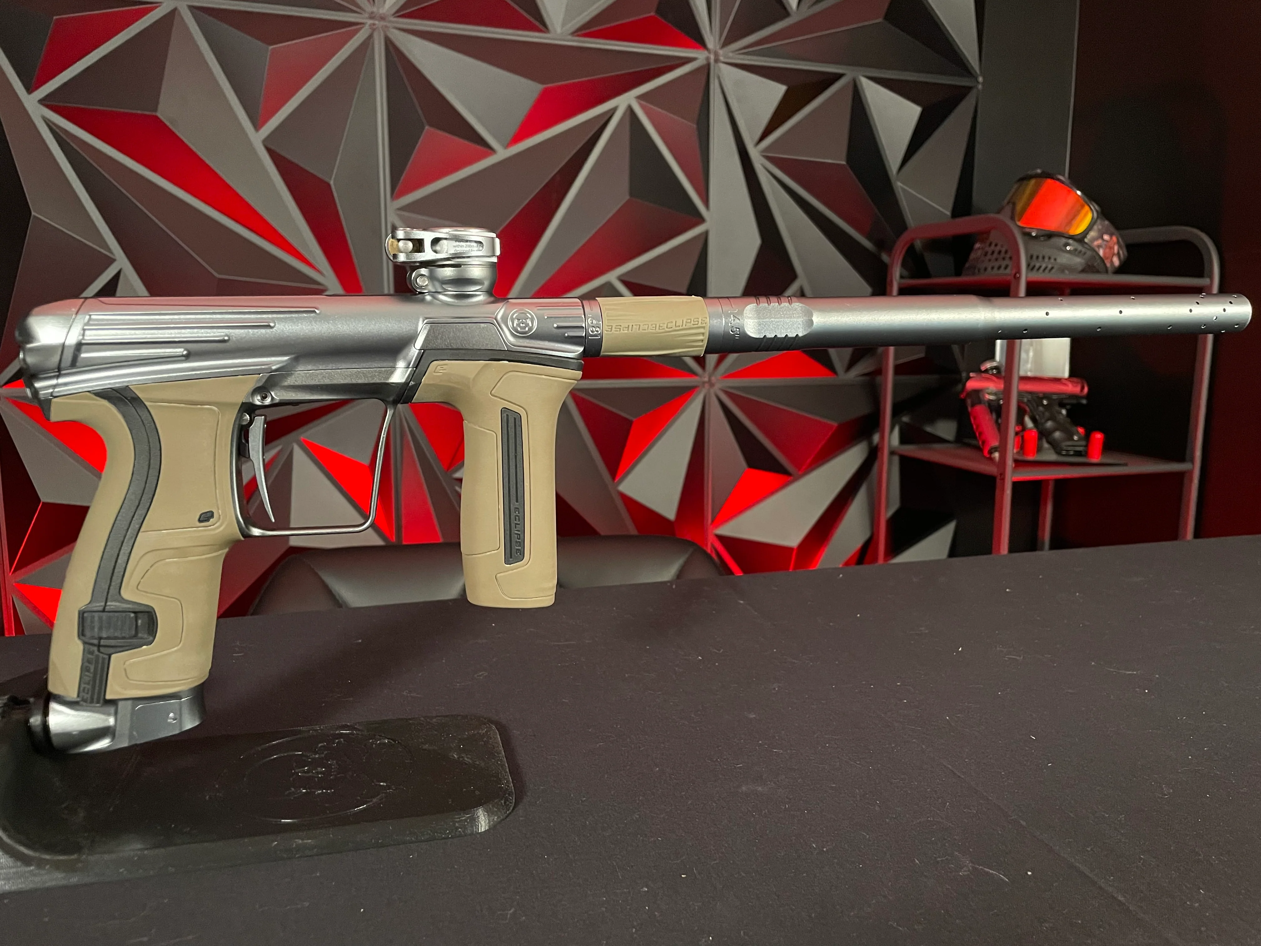 Used Planet Eclipse/Infamous CS2 Pro Paintball Gun - Dark Grey w/ 3 FL Backs, Earth Grip Kit, Black Grip Kit, and Earth Barrel Grips - Image 5