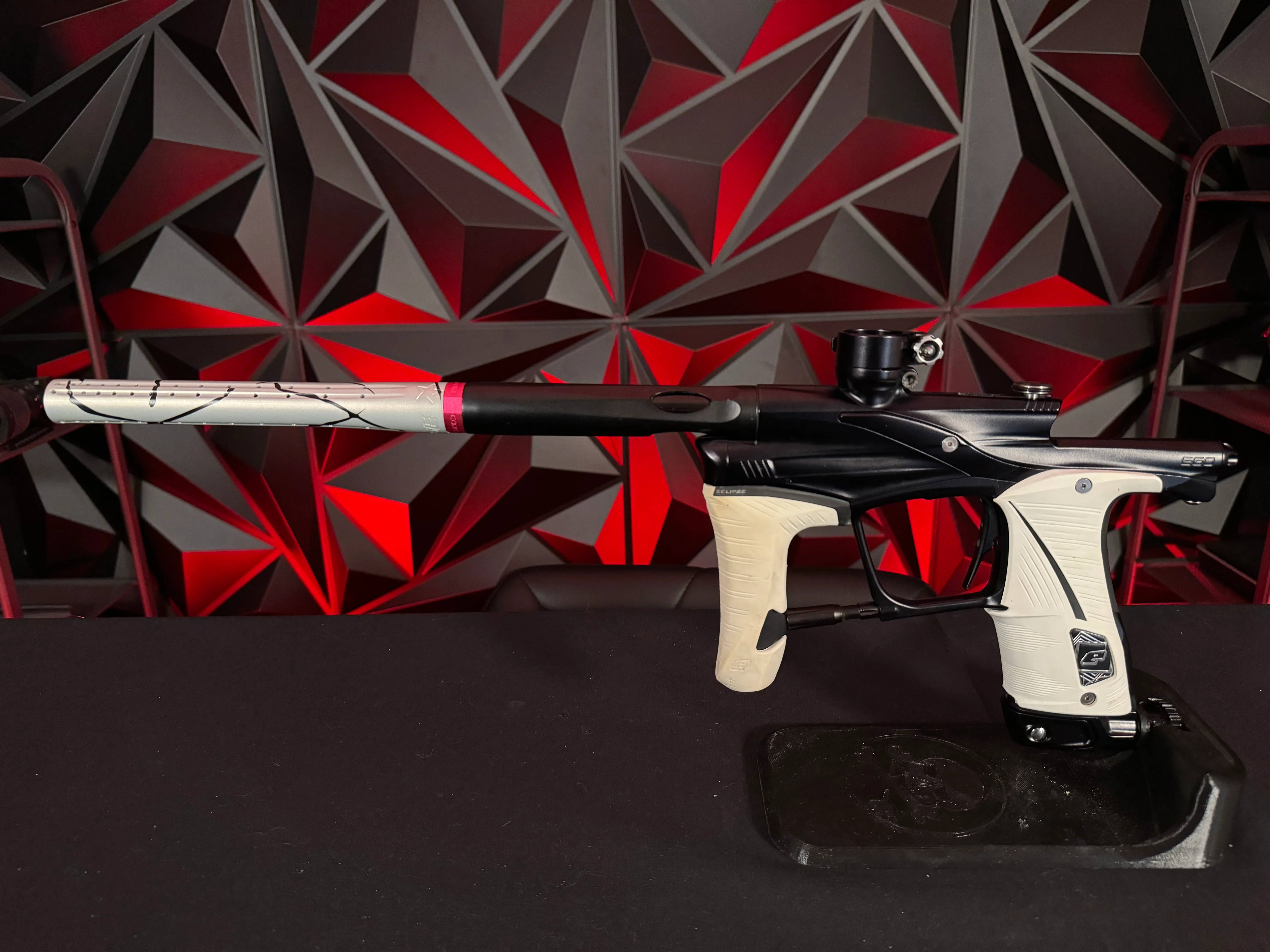 Used Planet Eclipse Lv1.6 Paintball Gun - Midnight w/Shaft FR Barrel Back w/Custom Anno Core Tip (Silver Black Splash) - Image 6