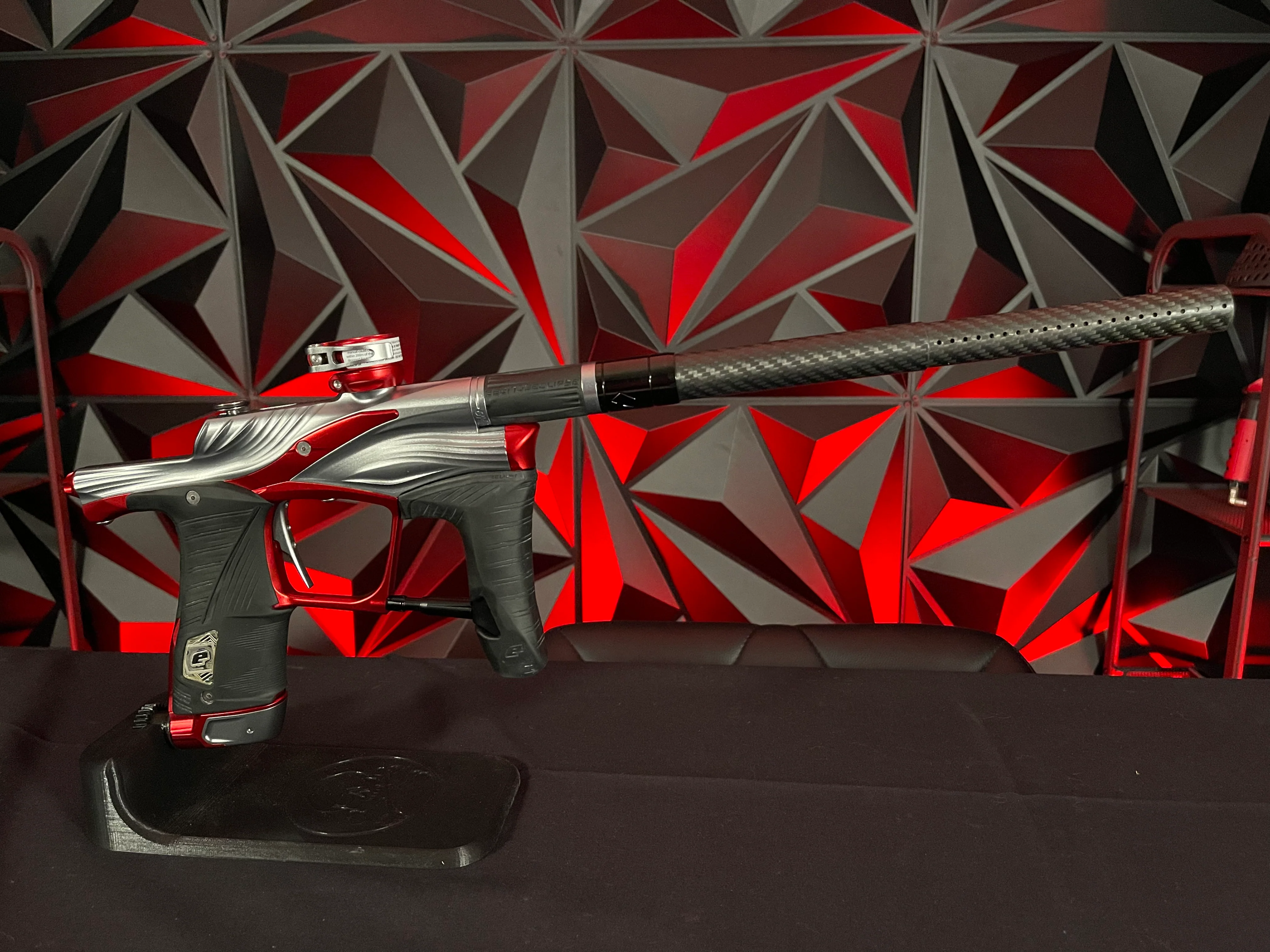 Used Planet Eclipse LV1.6 Paintball Gun - Teahupo Silver/Red w/Deuce Trigger, SSC Bolt, SSC Spare Parts Kit - Image 5