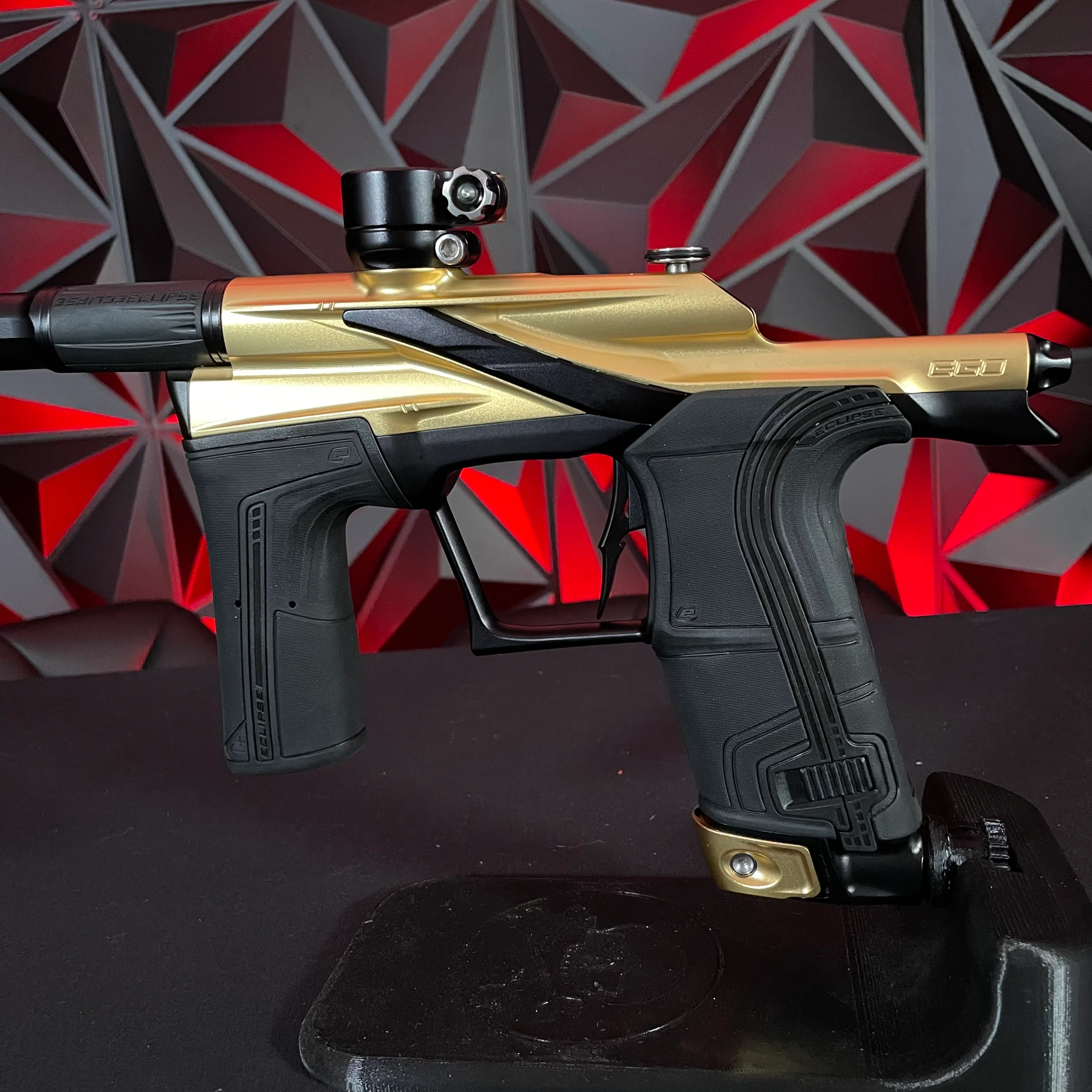 Used Planet Eclipse LV2 Paintball Gun - Gold/Black w/Deuce Trigger and 5 PWR Inserts - Image 2