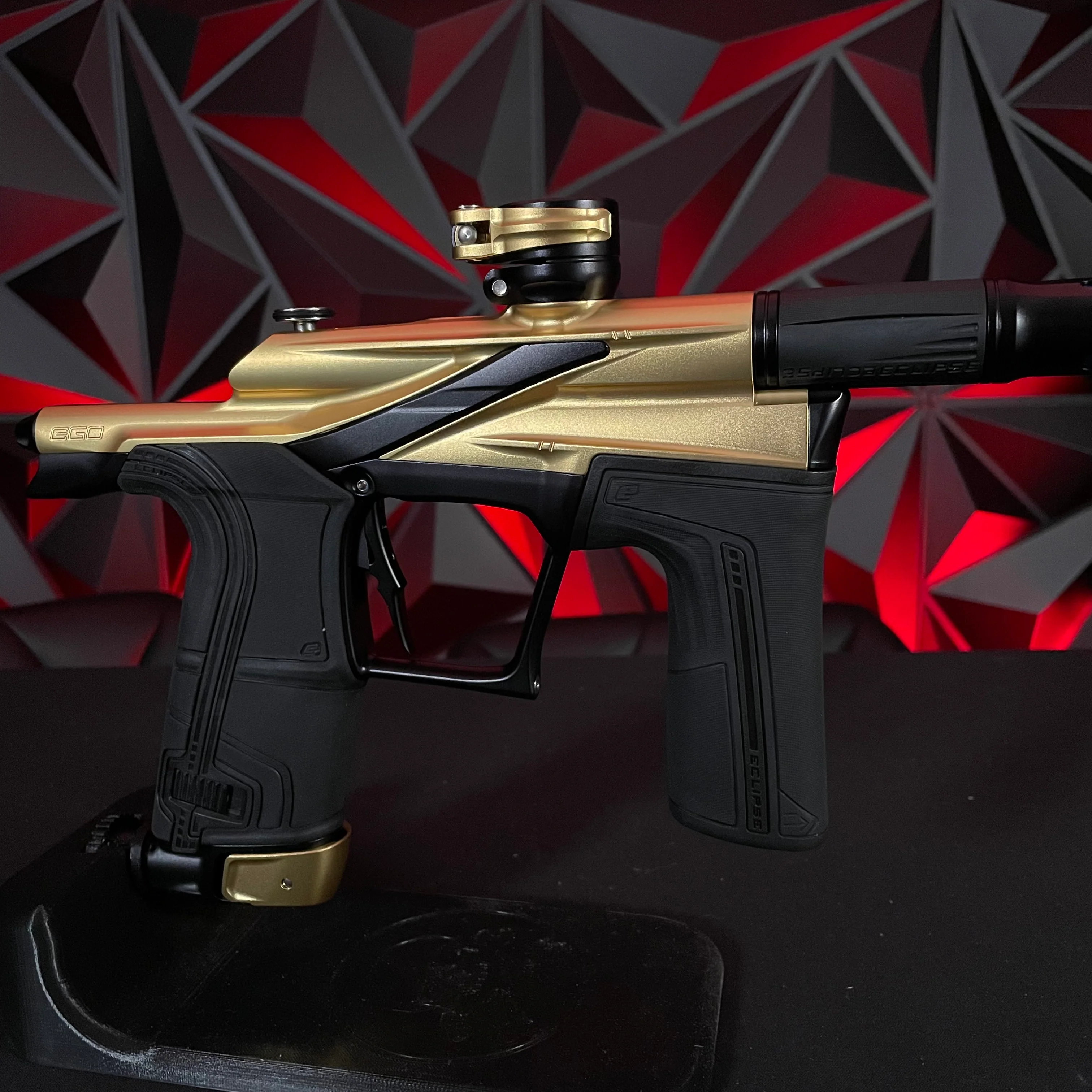 Used Planet Eclipse LV2 Paintball Gun - Gold/Black w/Deuce Trigger and 5 PWR Inserts - Image 3