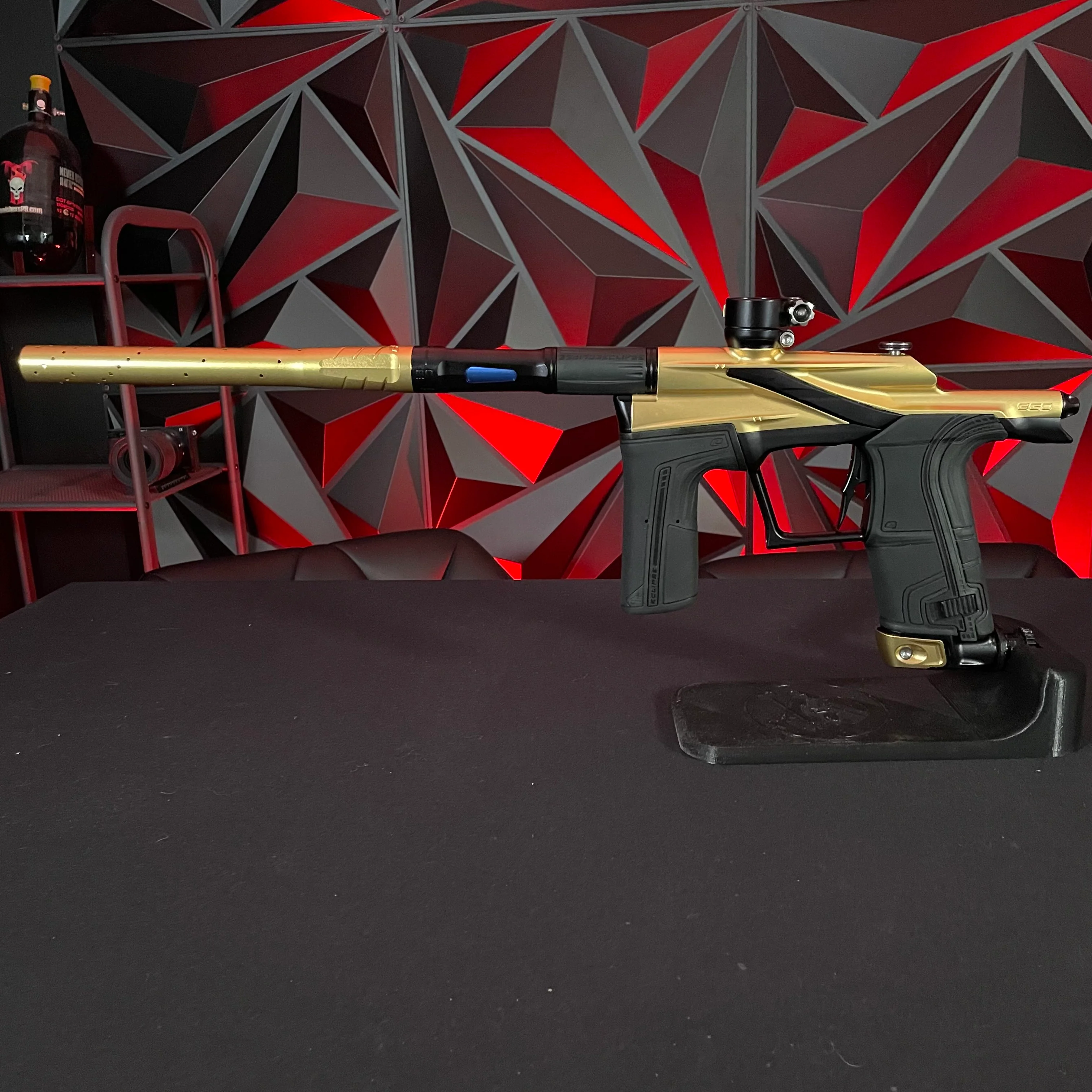 Used Planet Eclipse LV2 Paintball Gun - Gold/Black w/Deuce Trigger and 5 PWR Inserts - Image 6