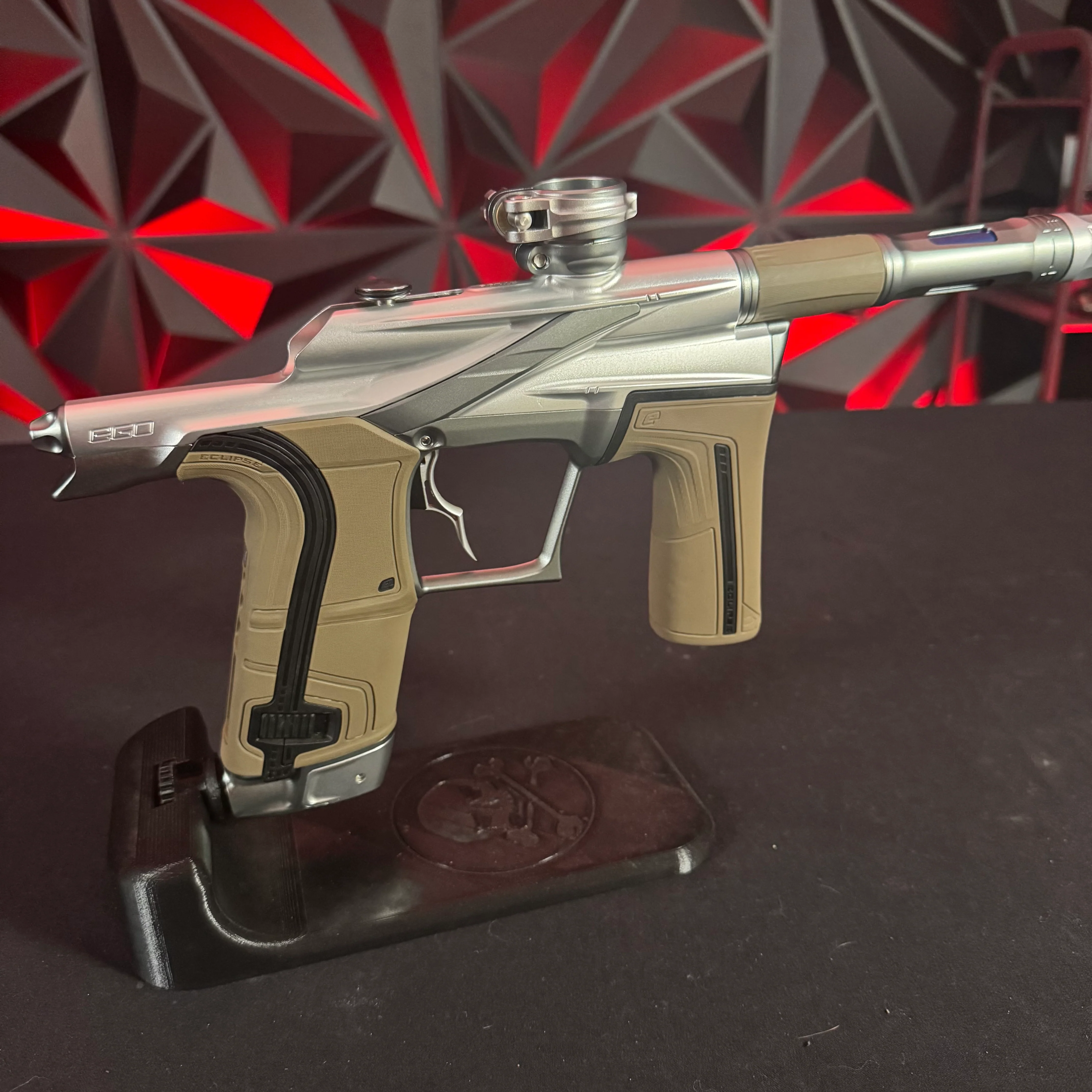 Used Planet Eclipse LV2 Paintball Gun - Silver/Dark Grey w/Earth Grip & Infamous Deuce Trigger - Image 2