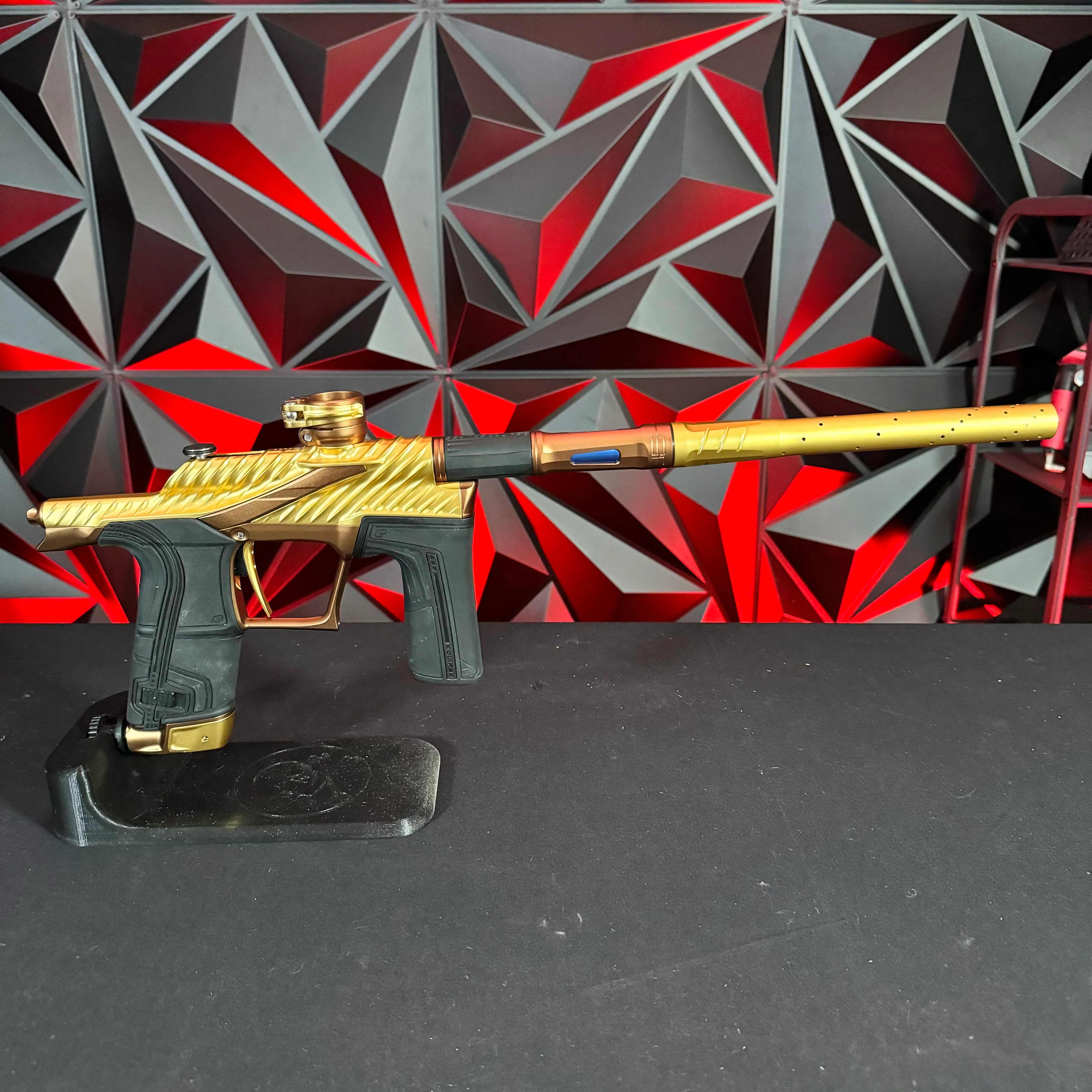 Used Planet Eclipse Twister "TSL" LV2 Paintball Gun - Gold/Bronze w/ King Creation Headband, Gold Screws, Carbon Tip - Image 6