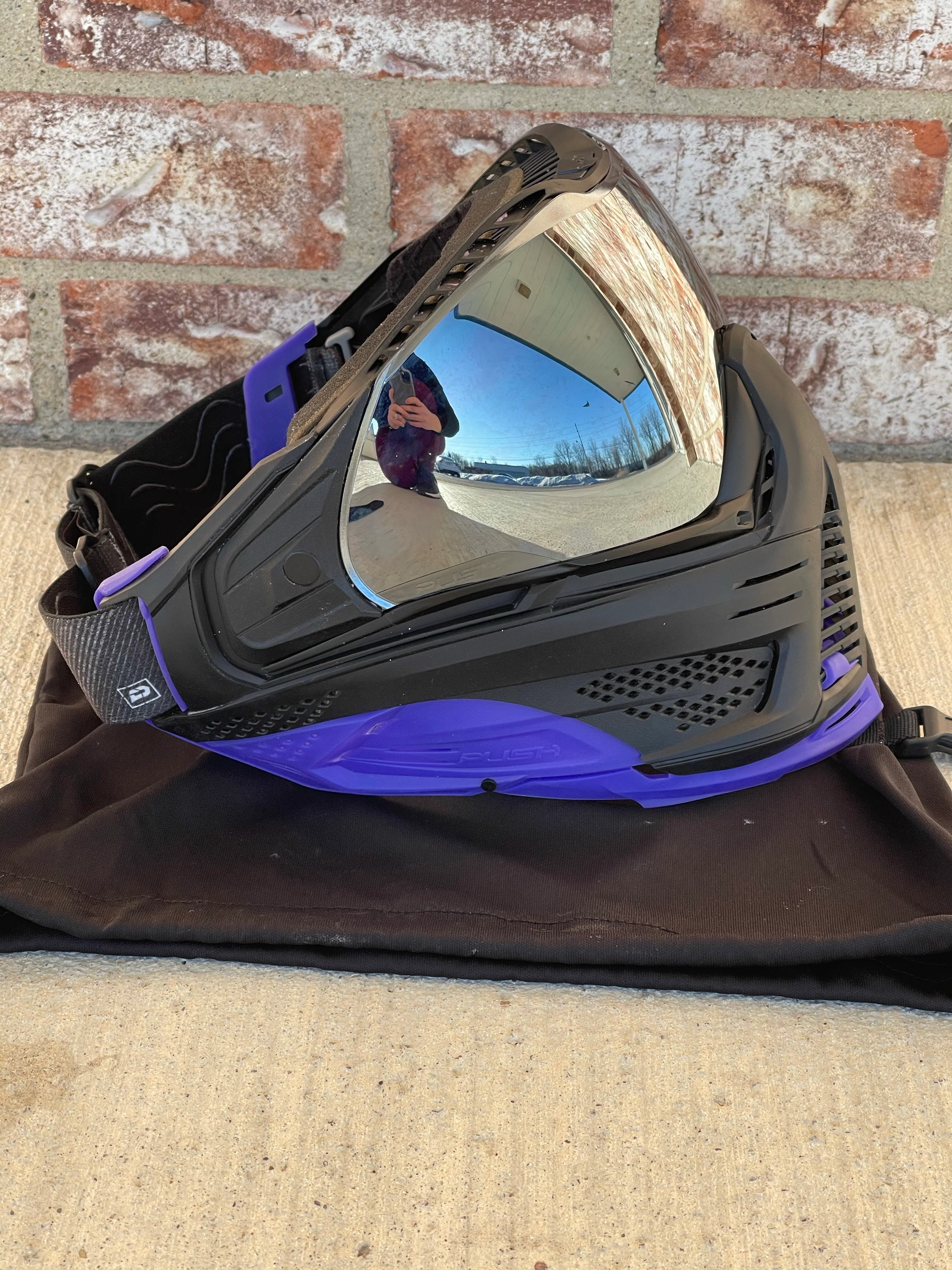Used Push Unite Paintball Mask - Black with Purple Chin Extender - Image 2