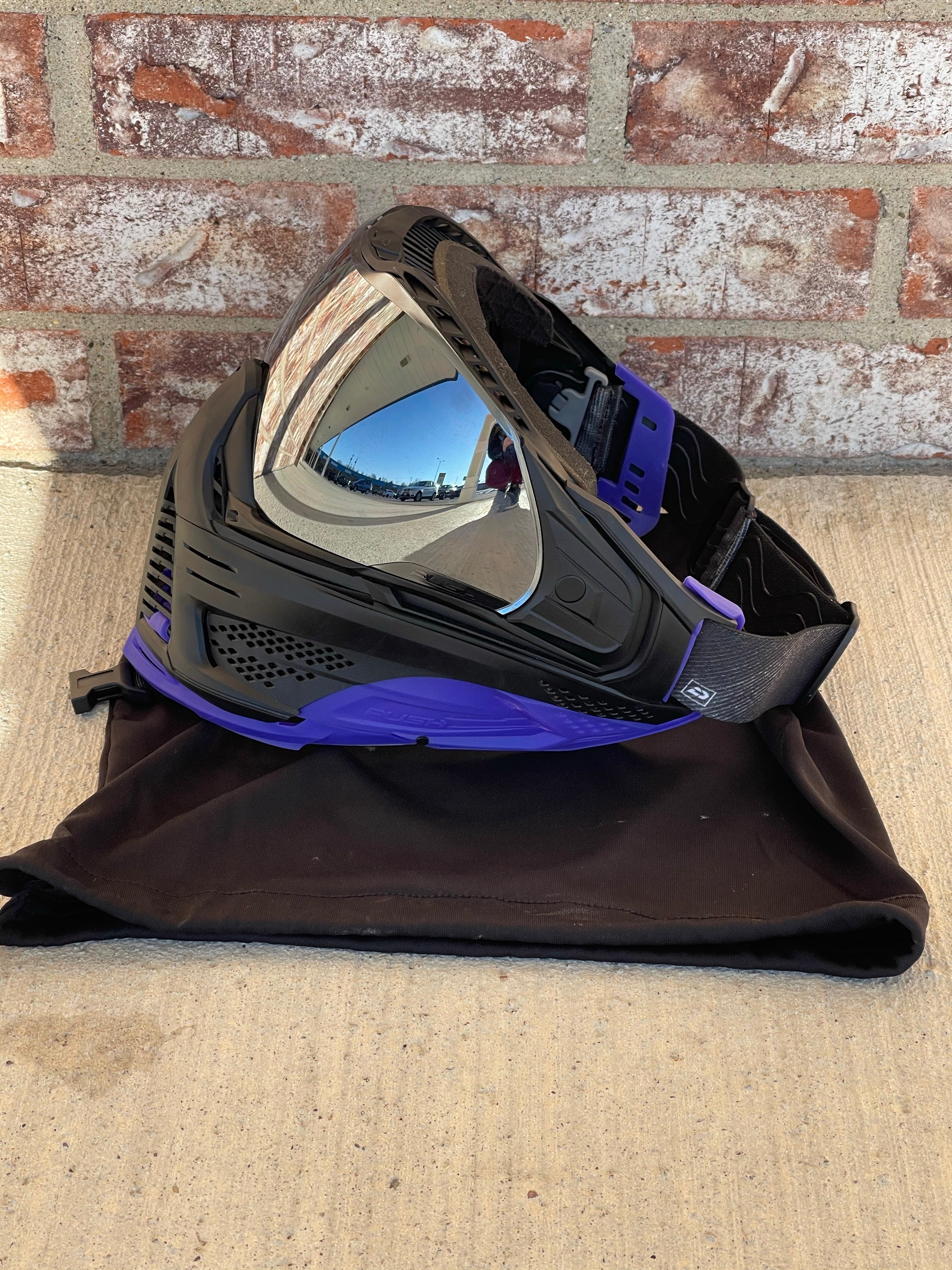 Used Push Unite Paintball Mask - Black with Purple Chin Extender - Image 3