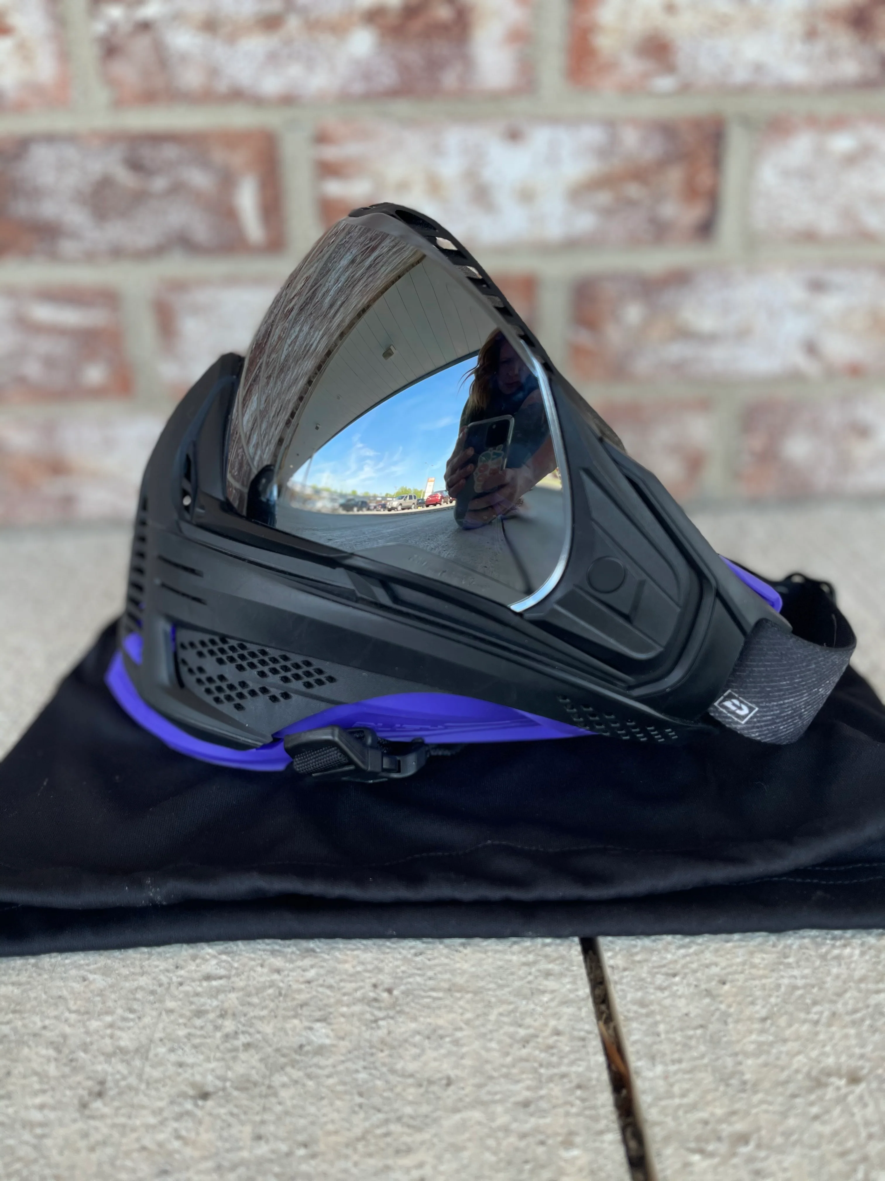 Used Push Unite Paintball Mask - Black with Purple Chin Extender - Image 3