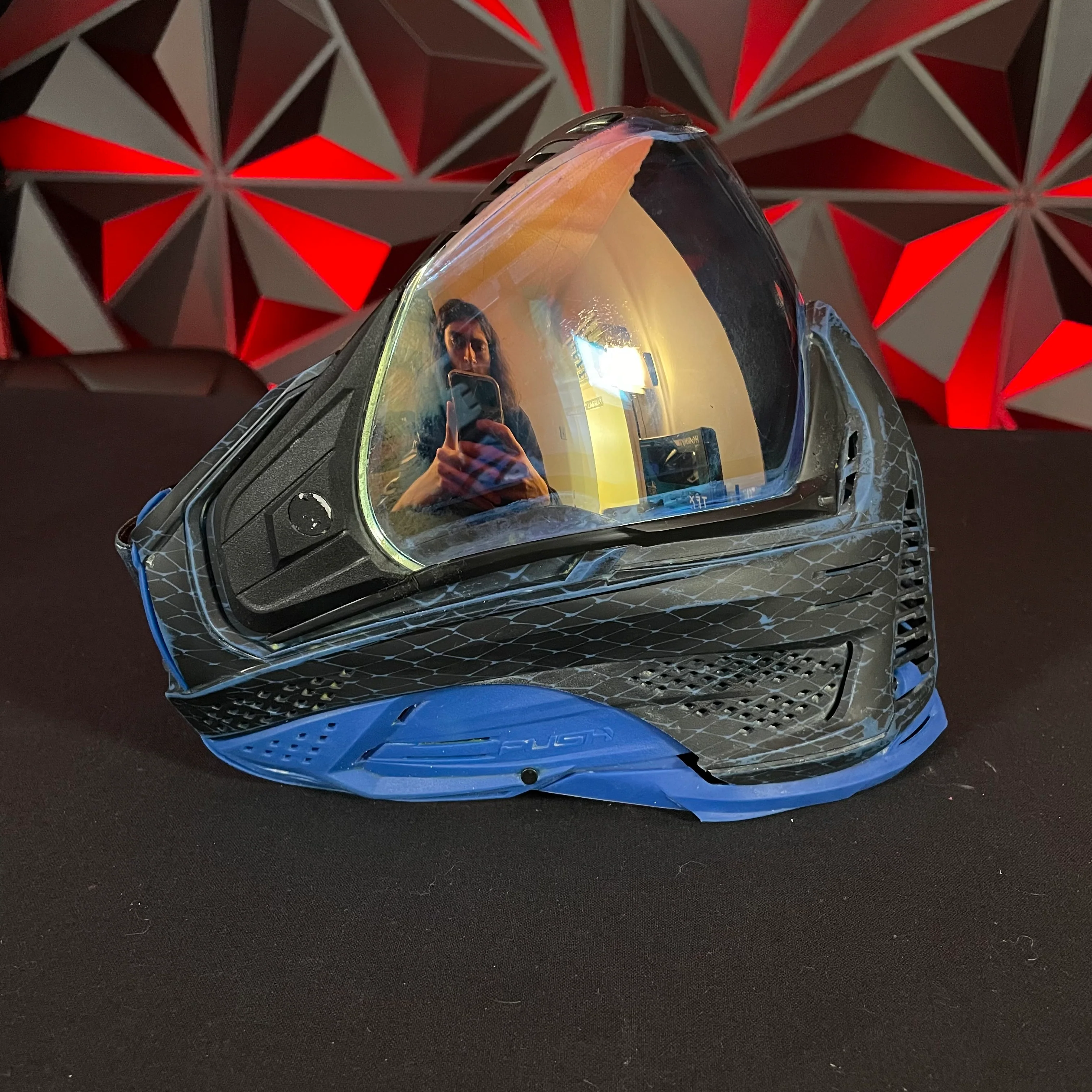 Used Push Unite Paintball Mask - Vyper  Blue w/Hard Case, Magnetic Chin Strap, Ear & Chin Strap Extension - Image 3