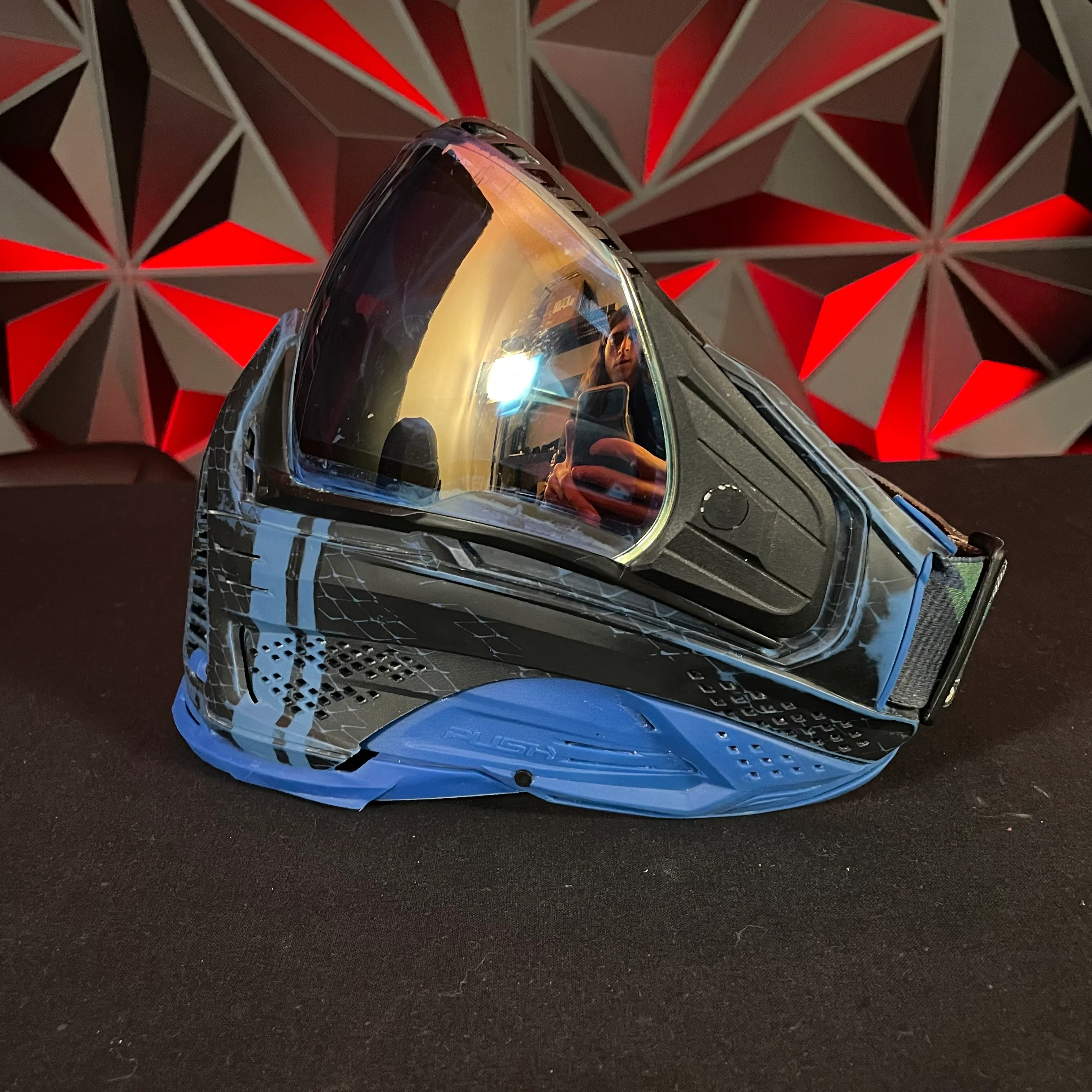 Used Push Unite Paintball Mask - Vyper  Blue w/Hard Case, Magnetic Chin Strap, Ear & Chin Strap Extension - Image 4