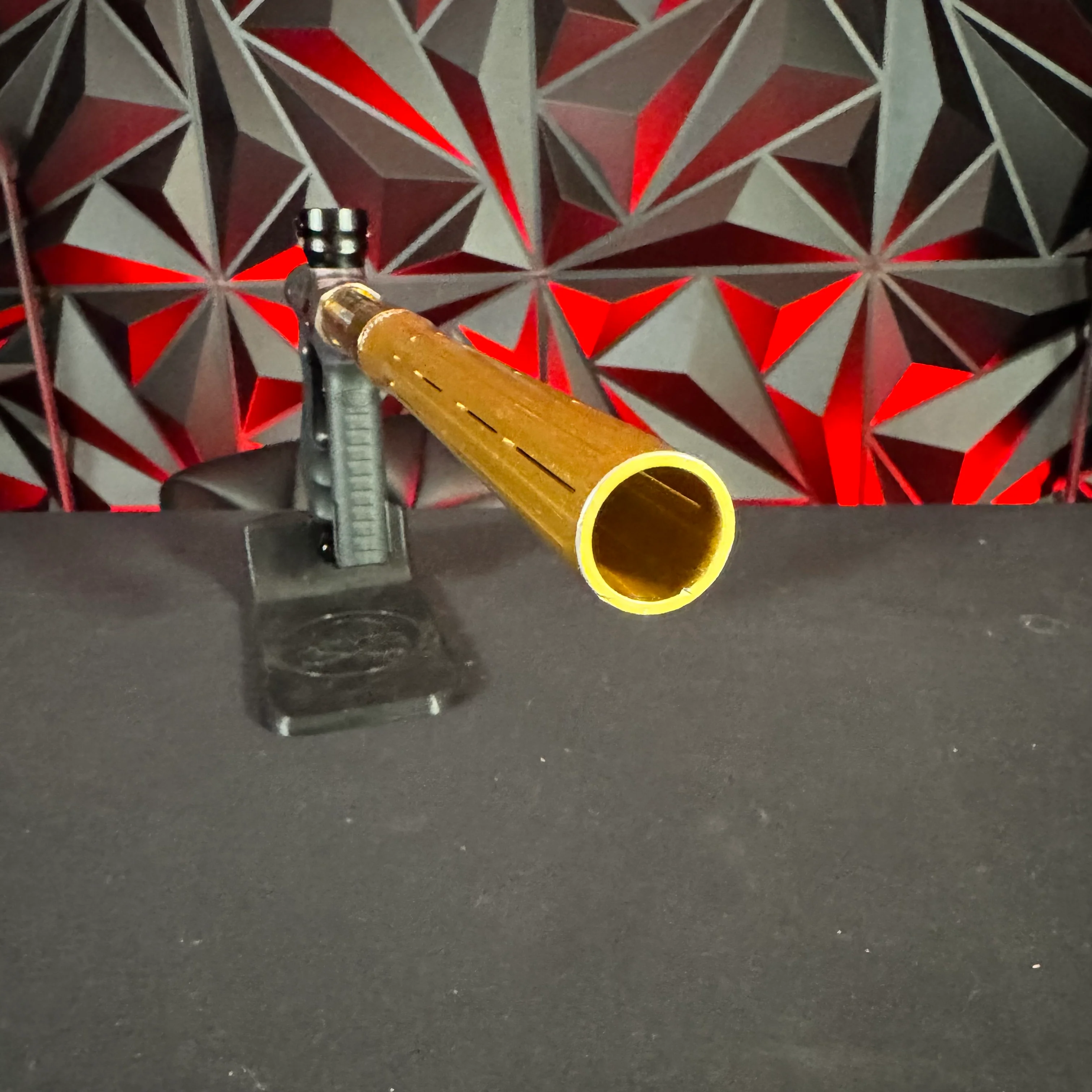 Used Shocker Amp Paintball Gun - JT Camo w/Black Parts & Polished Gold Infamous FXL Barrel - Image 10
