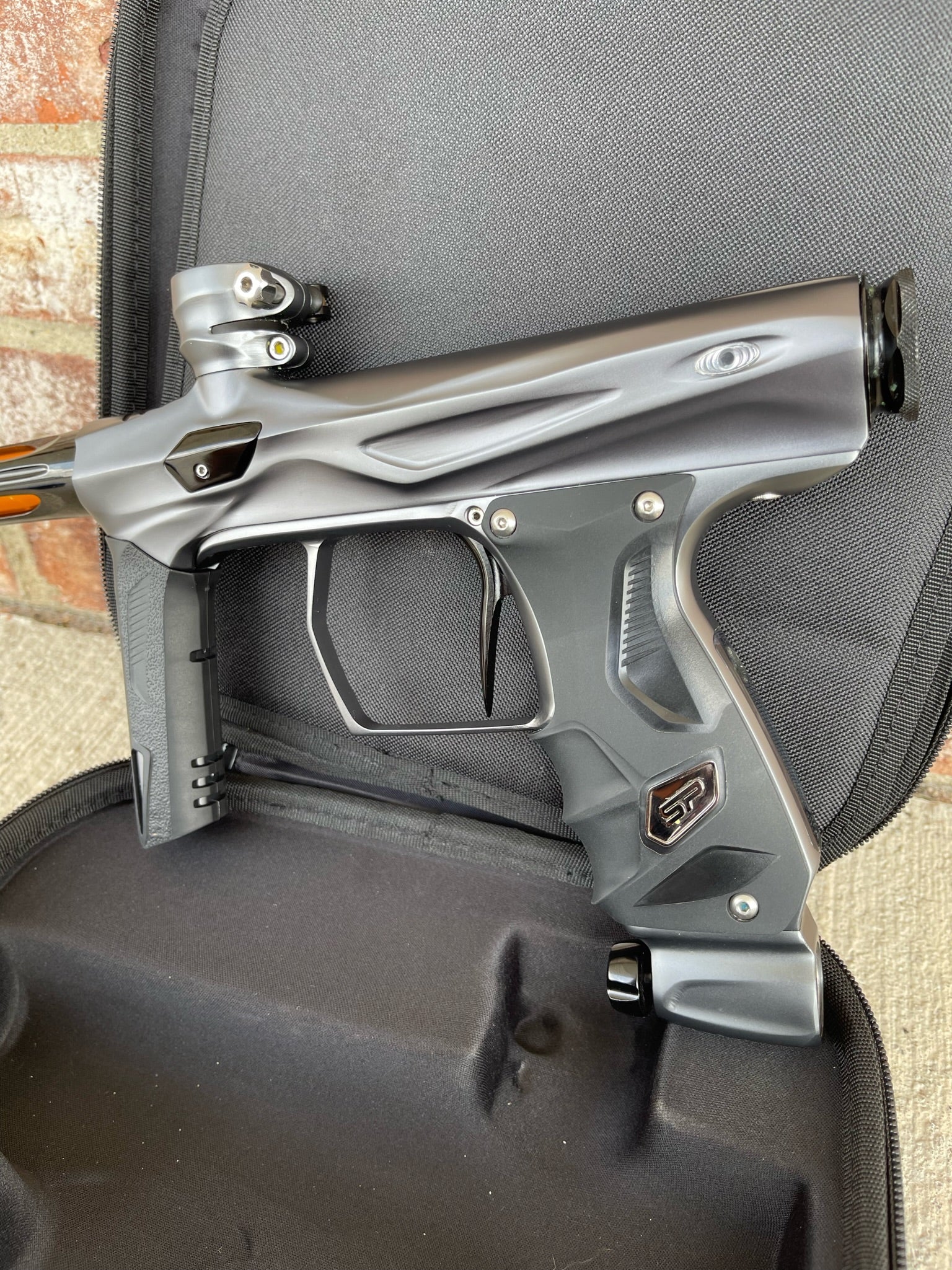 Used Shocker Amp Paintball Gun - Pewter w/ Gloss Black ACP Tip - Image 2