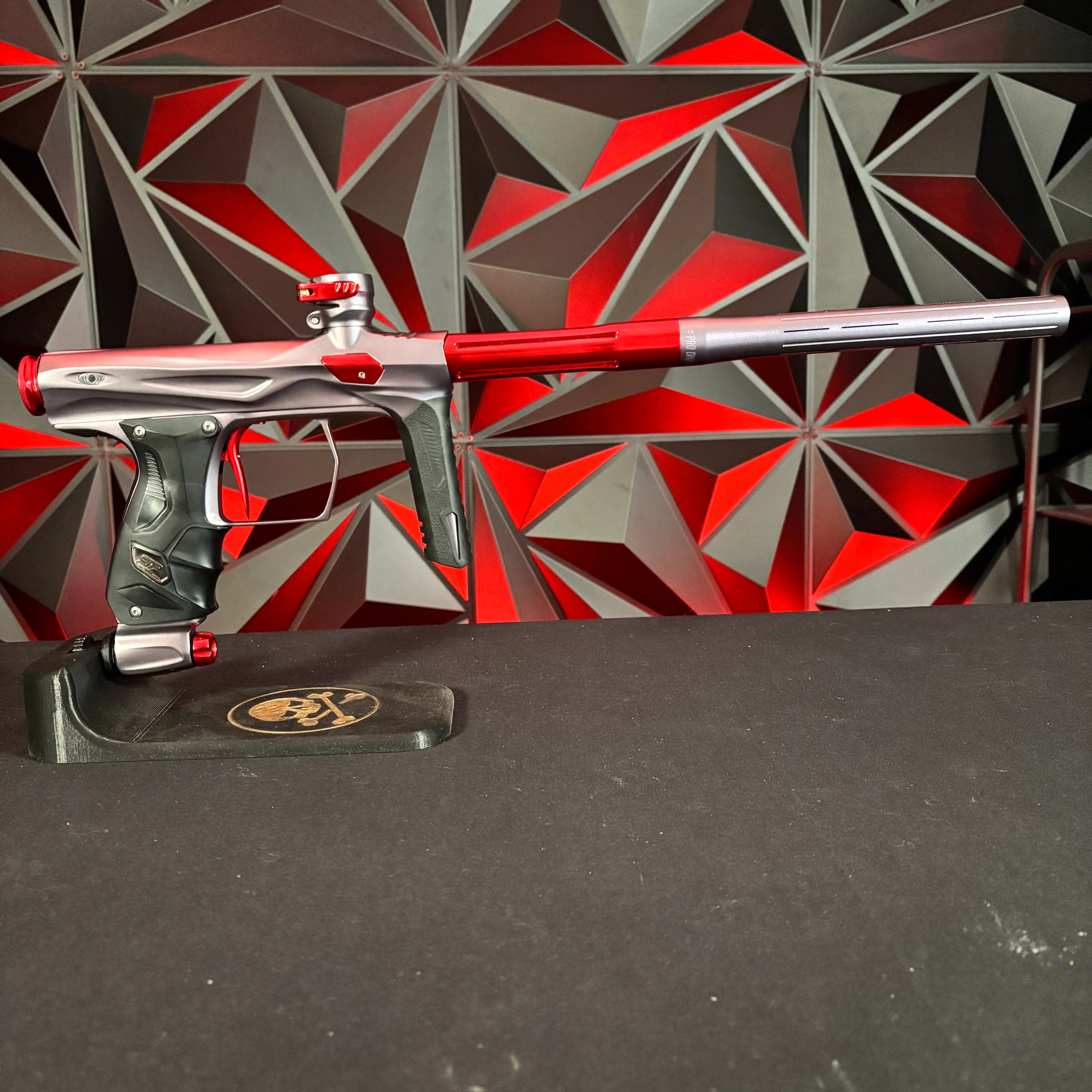 Used Shocker Amp Paintball Gun - Pewter/Red w/Freak XL Silencio Barrel System & SSC Bolt - Image 6