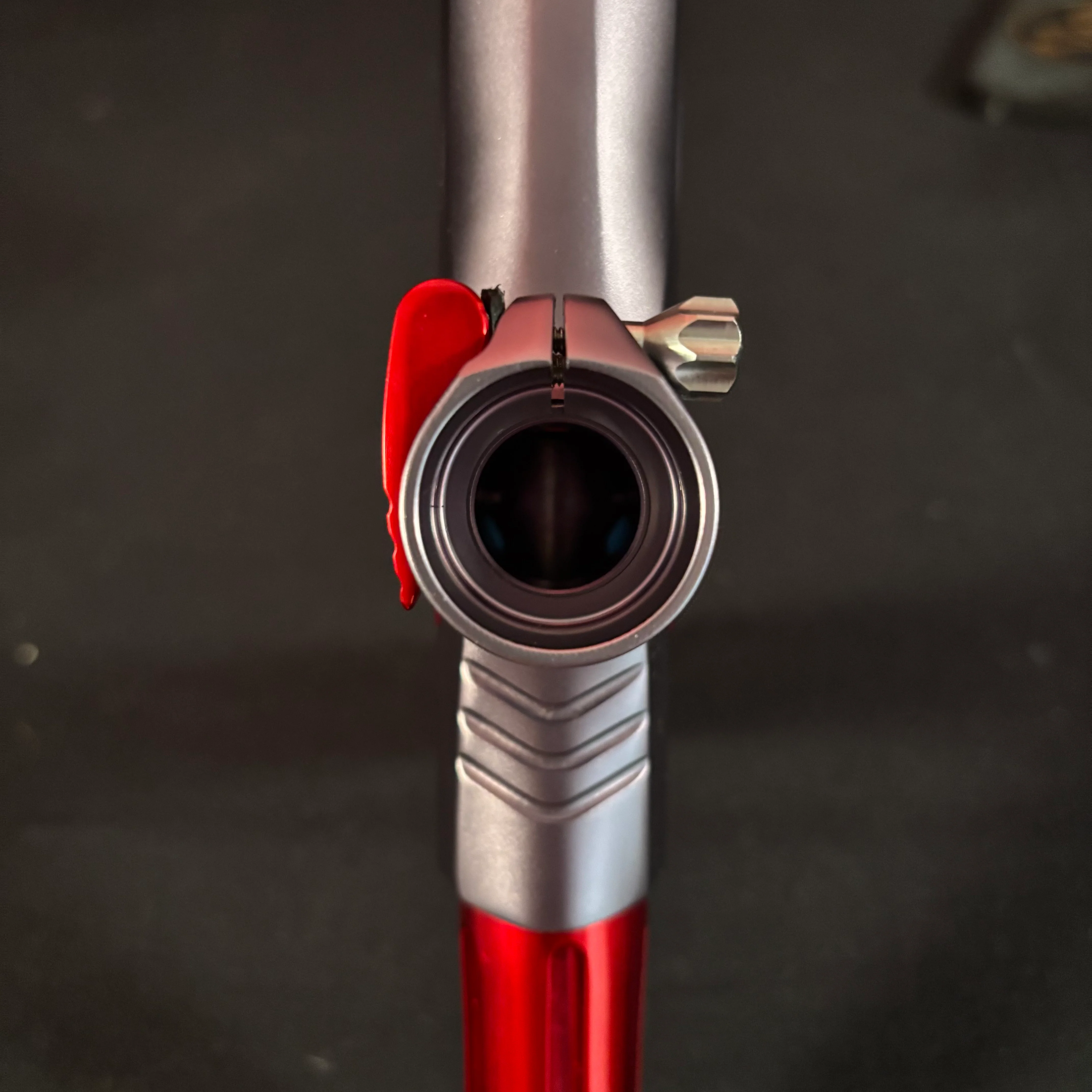 Used Shocker Amp Paintball Gun - Pewter/Red w/Freak XL Silencio Barrel System & SSC Bolt - Image 9