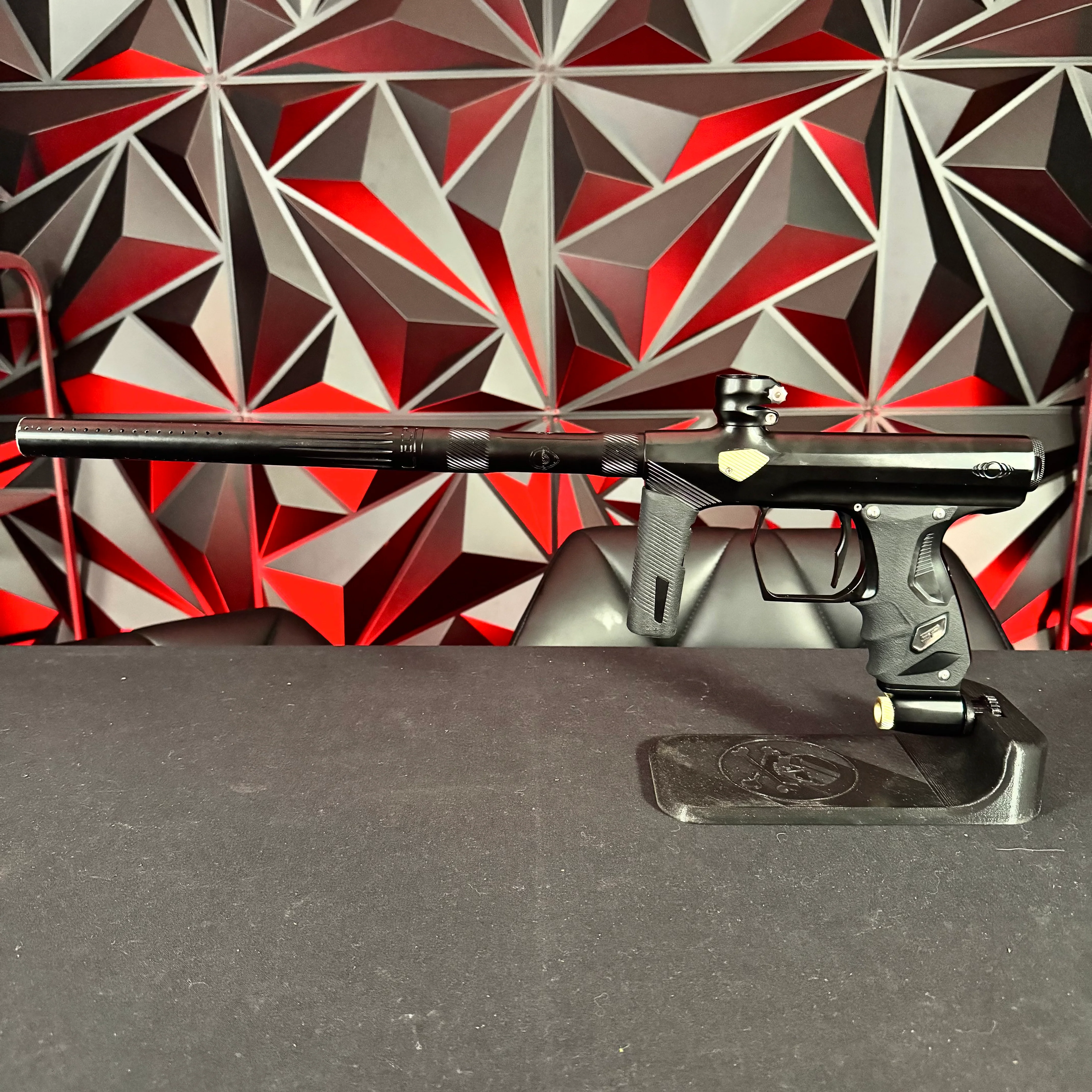 Used Shocker ERA Paintball Gun - Dust Black w/ Gold Eye Covers & Turn Knob, ACP Tip - Image 7