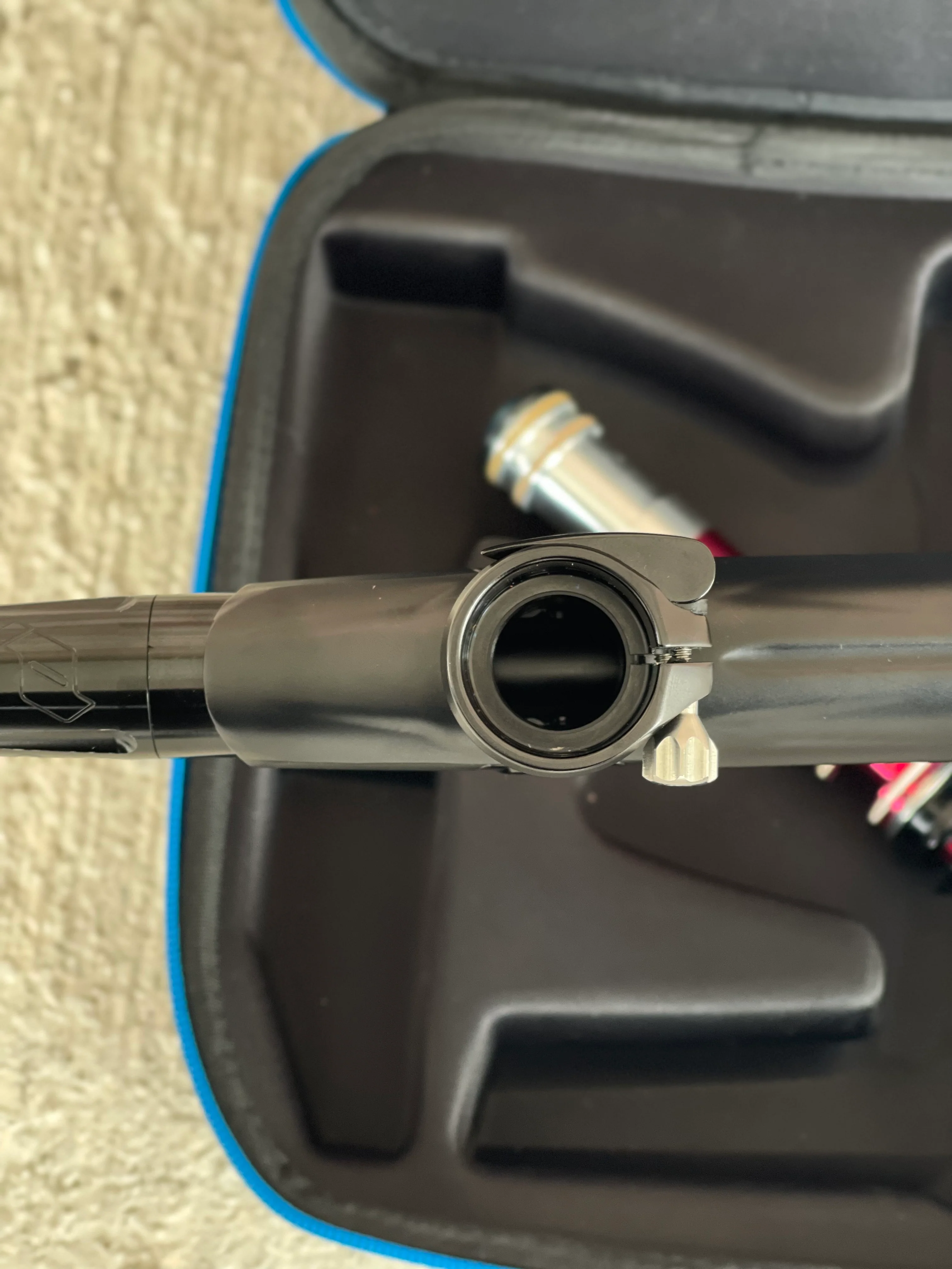Used Shocker XLS Paintball Gun - Black with Blue Green Splash Trigger Frame and CVO Frame - Image 8