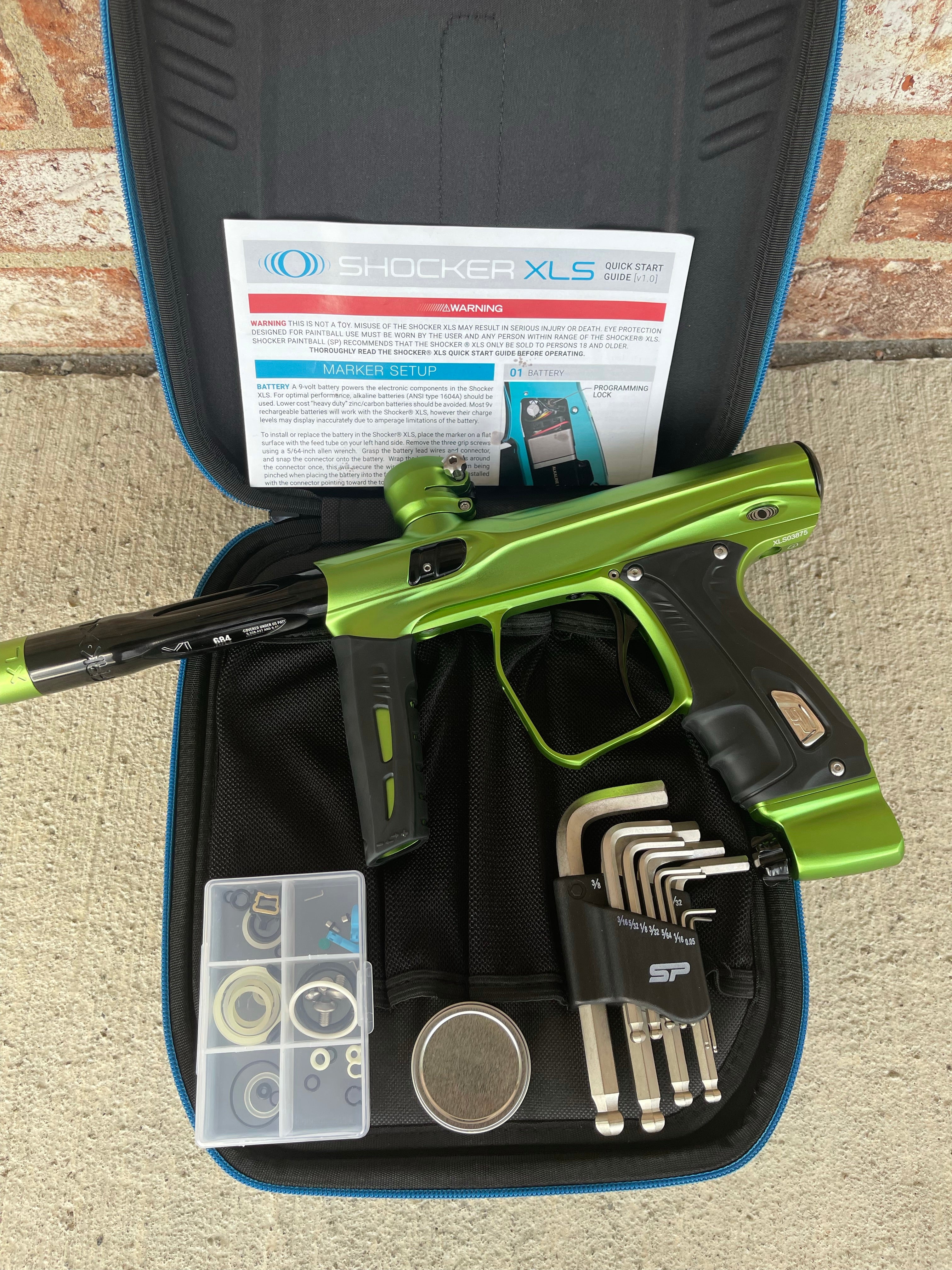 Used Shocker XLS Paintball Gun - Dust Green w/ Blackout Freak XL insert - Image 5