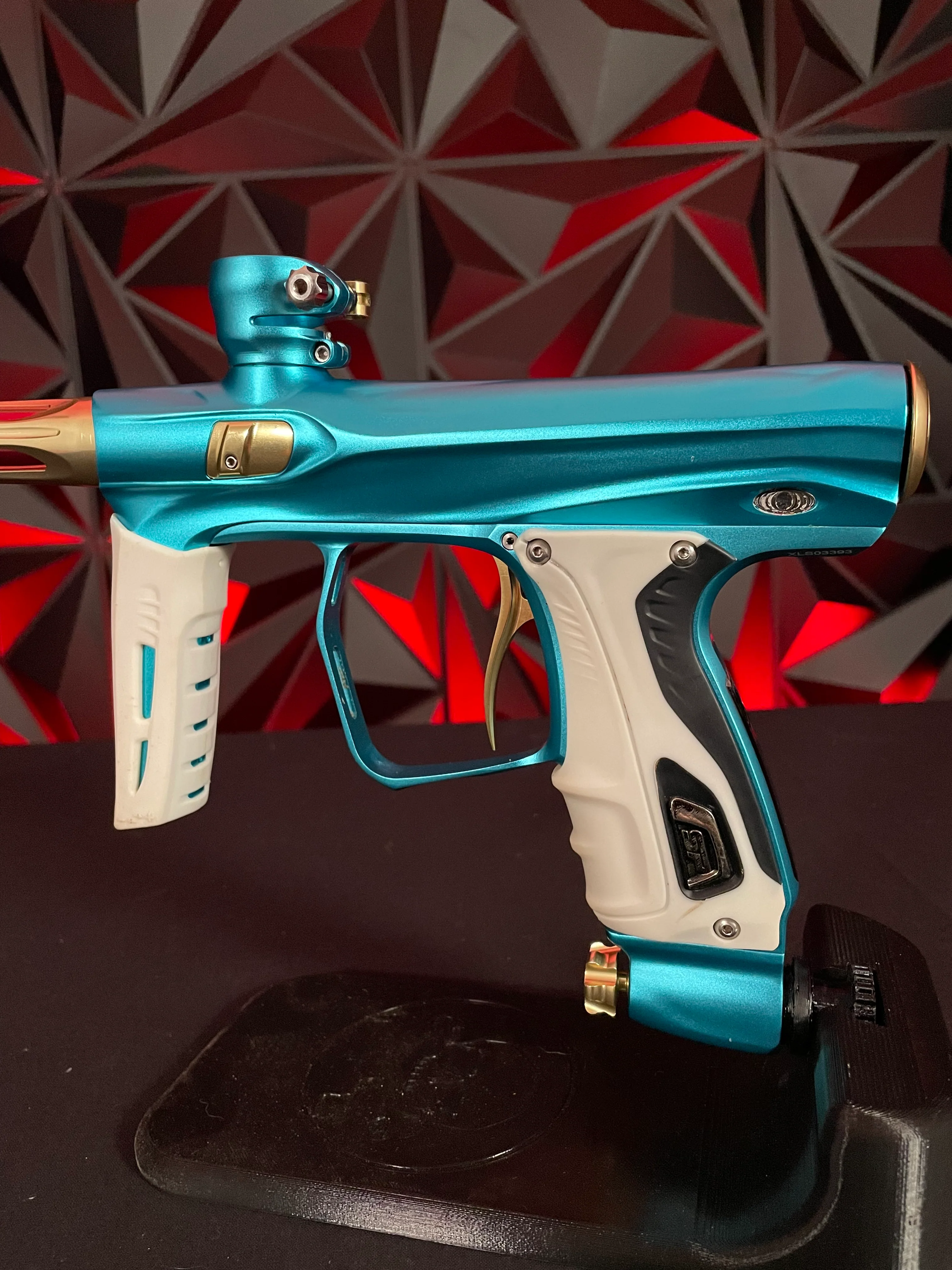 Used Shocker XLS Paintball Gun - Dust Teal / Polished Gold - Image 2