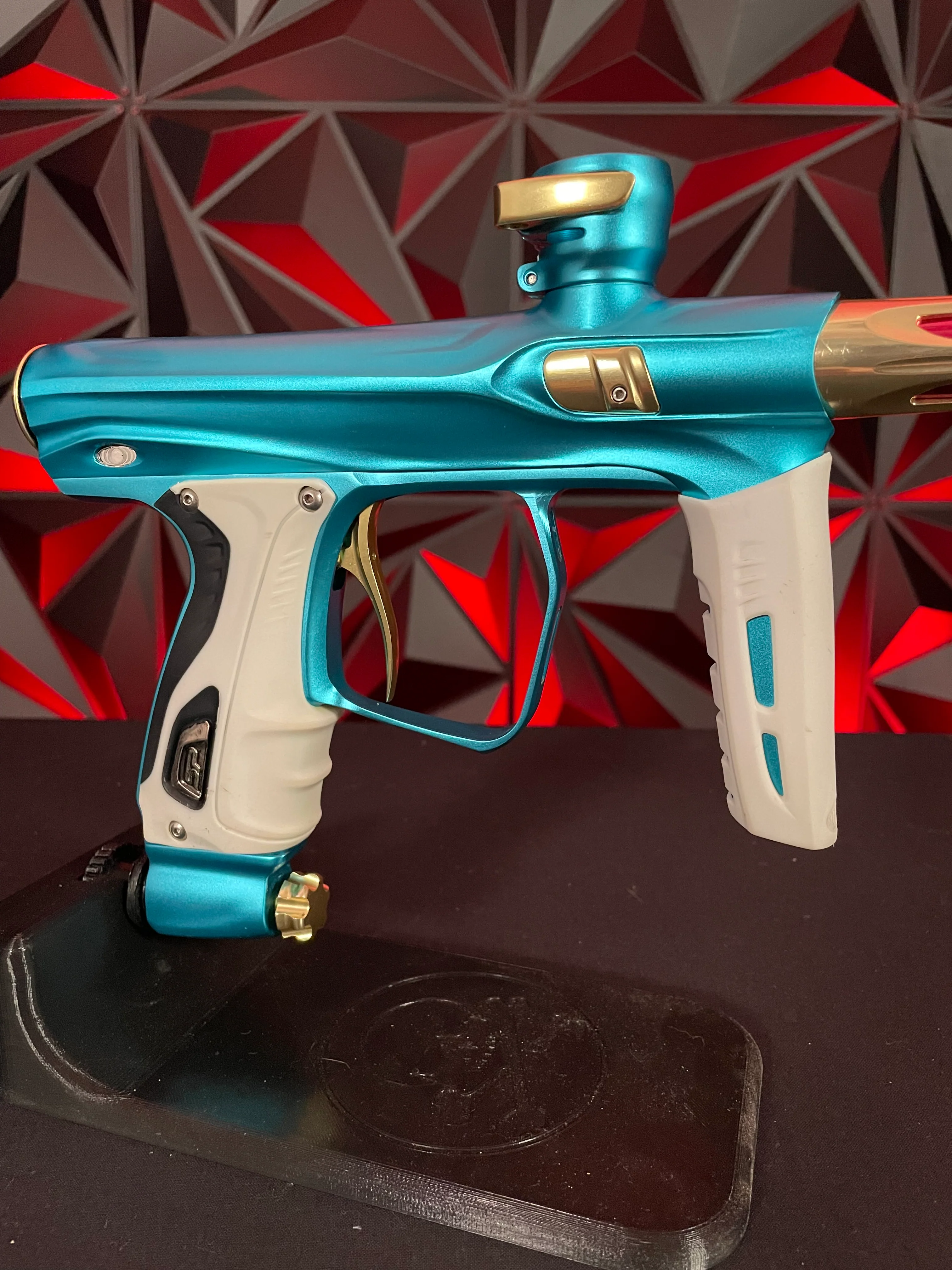 Used Shocker XLS Paintball Gun - Dust Teal / Polished Gold - Image 3