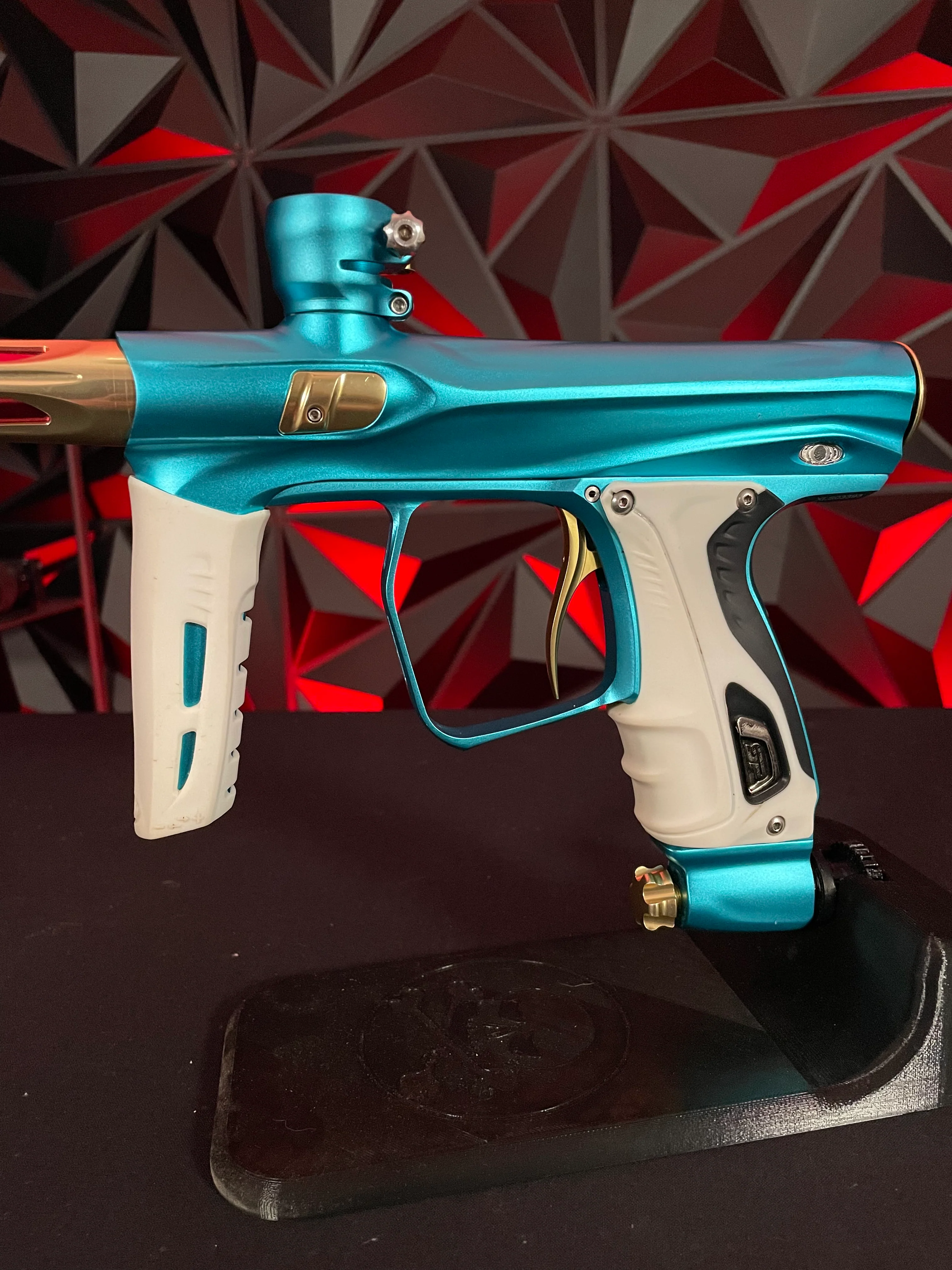 Used Shocker XLS Paintball Gun - Dust Teal / Polished Gold - Image 4