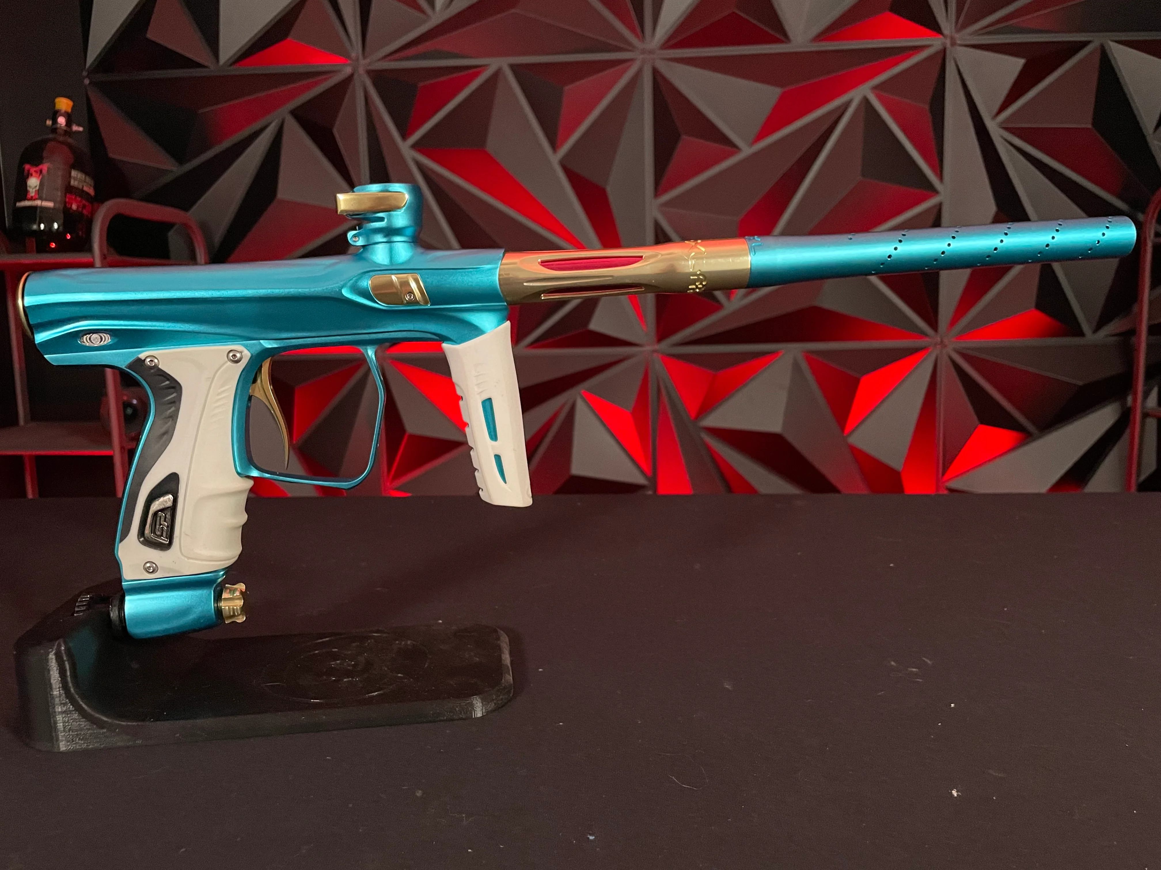 Used Shocker XLS Paintball Gun - Dust Teal / Polished Gold - Image 5