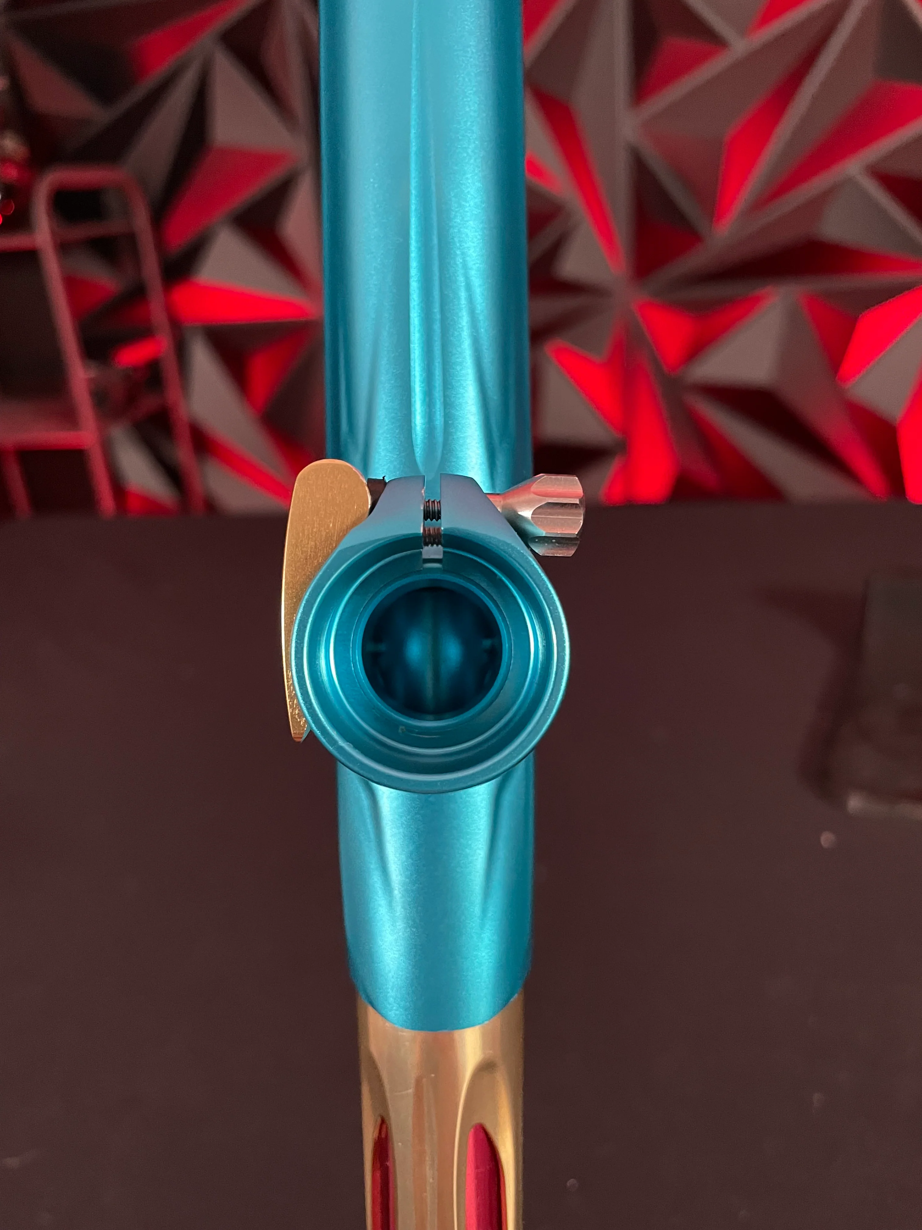 Used Shocker XLS Paintball Gun - Dust Teal / Polished Gold - Image 9