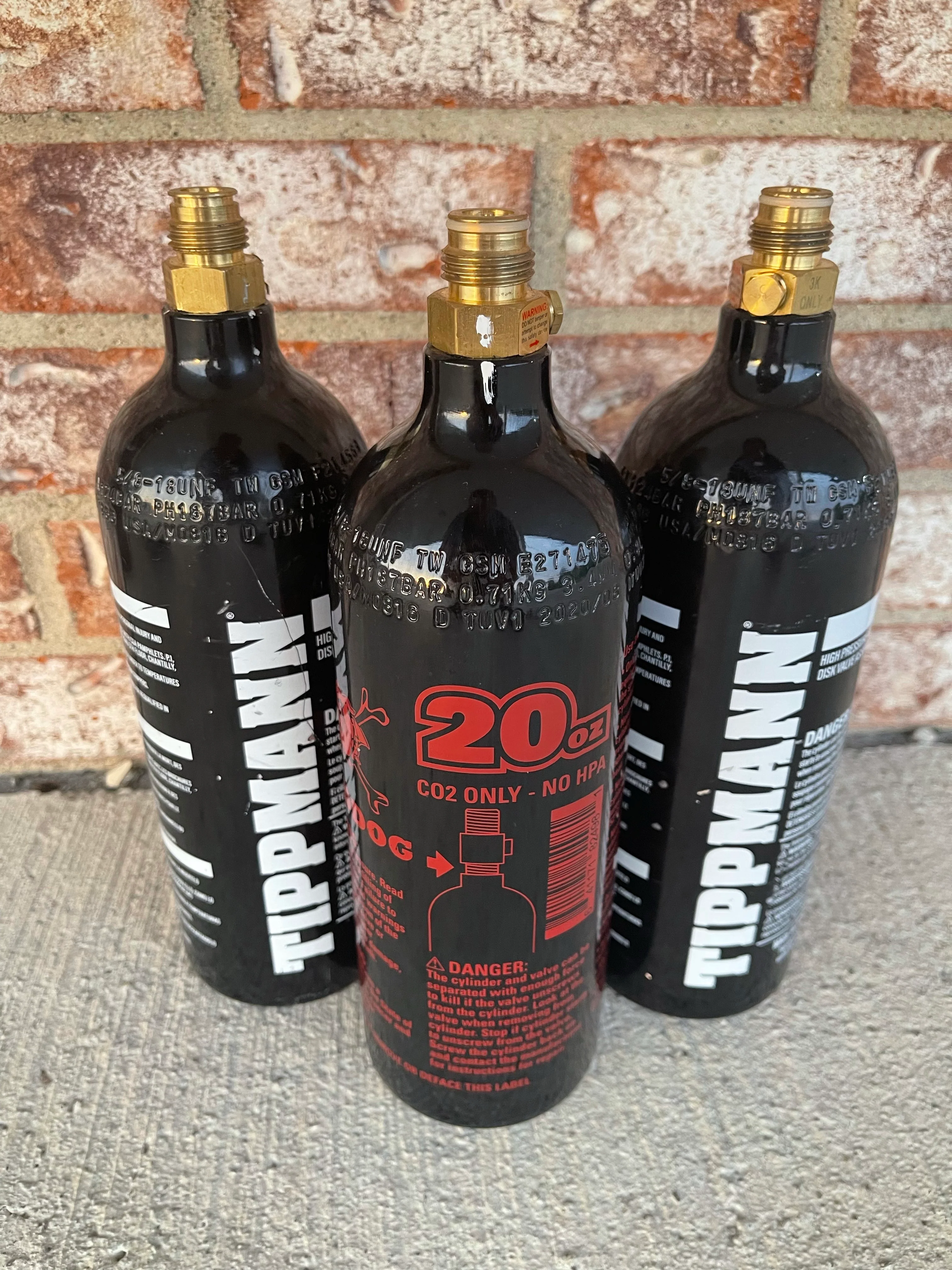 Used Tippmann / Maddog 20 Ounce CO2 Paintball Tanks - Lot of 3