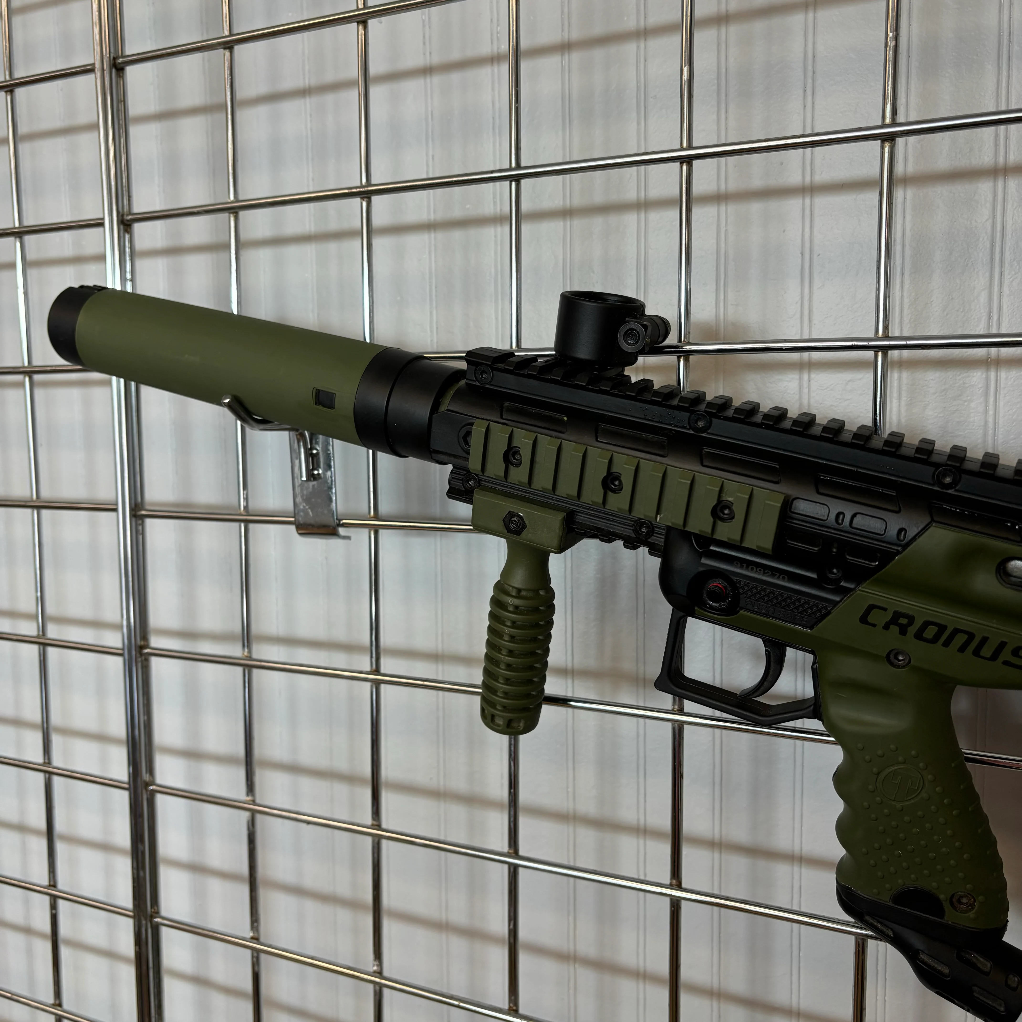 Used Tippmann Cronus Tactical Paintball Gun - Olive w/GXG Gravity Fed Hopper - Image 2